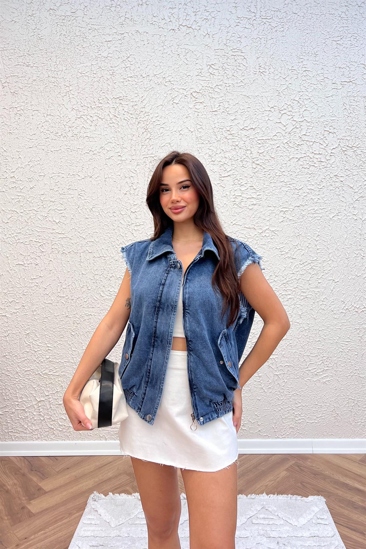 Denim Kot Yelek - MAVİ