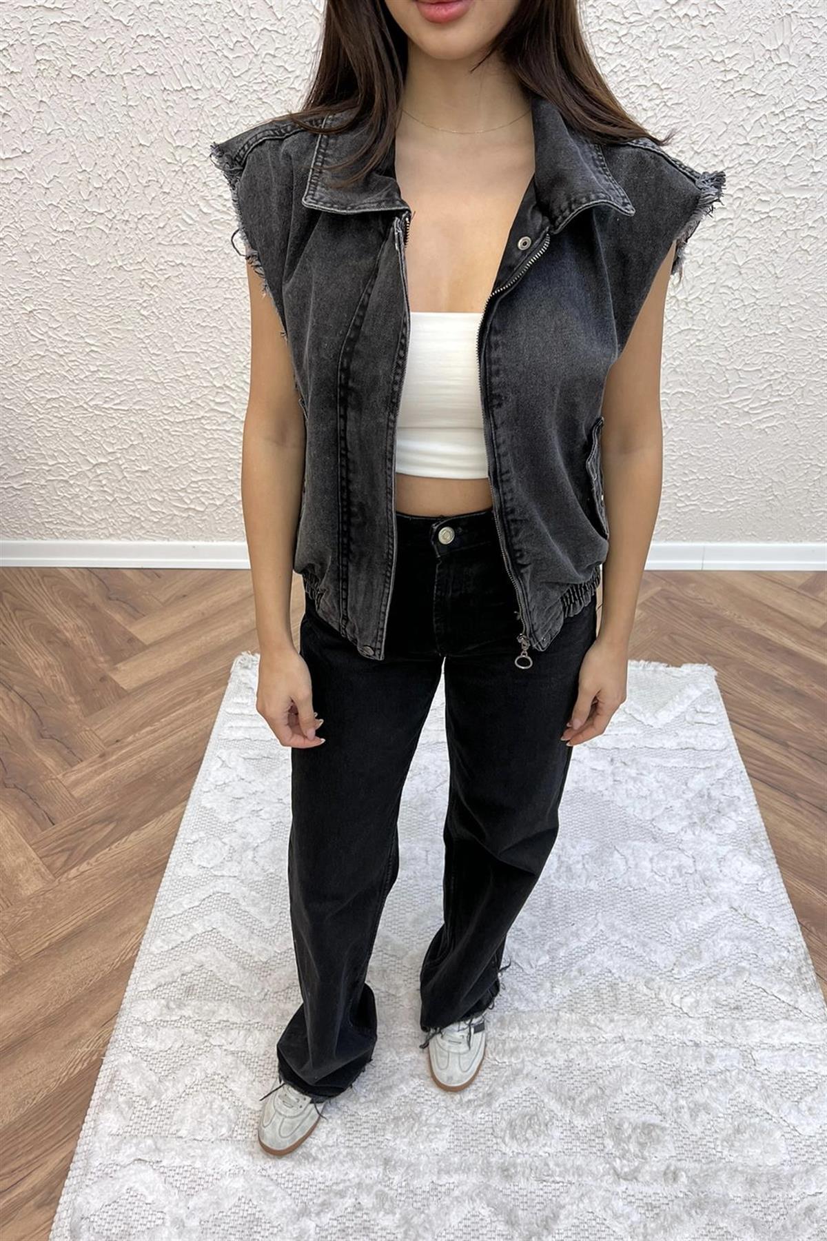 Denim Kot Yelek - SİYAH