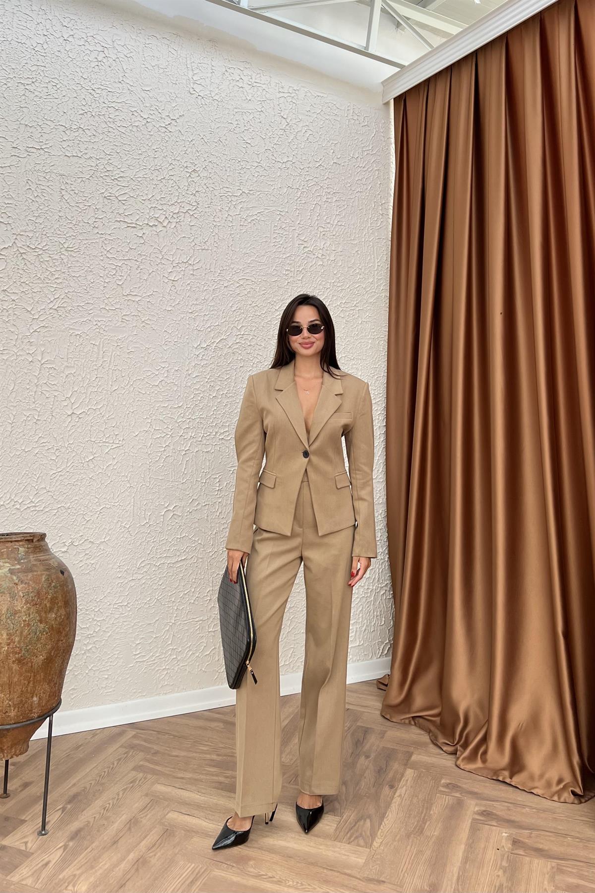Diagonel Blazer Pantolonlu Takım - CAMEL