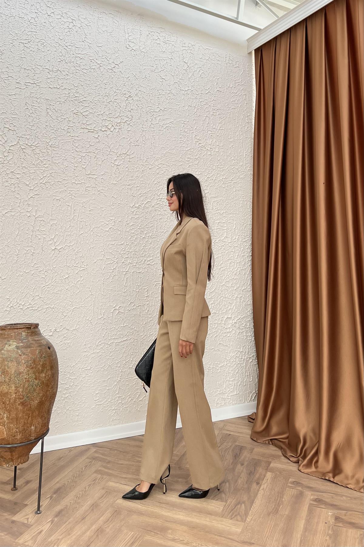 Diagonel Blazer Pantolonlu Takım - CAMEL