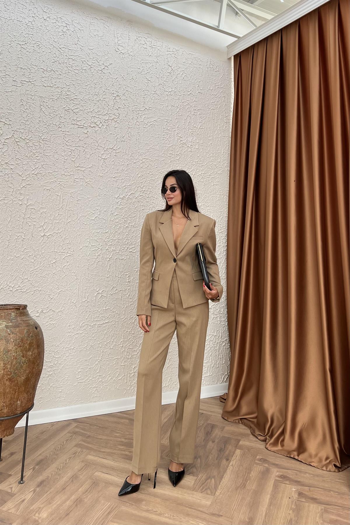 Diagonel Blazer Pantolonlu Takım - CAMEL