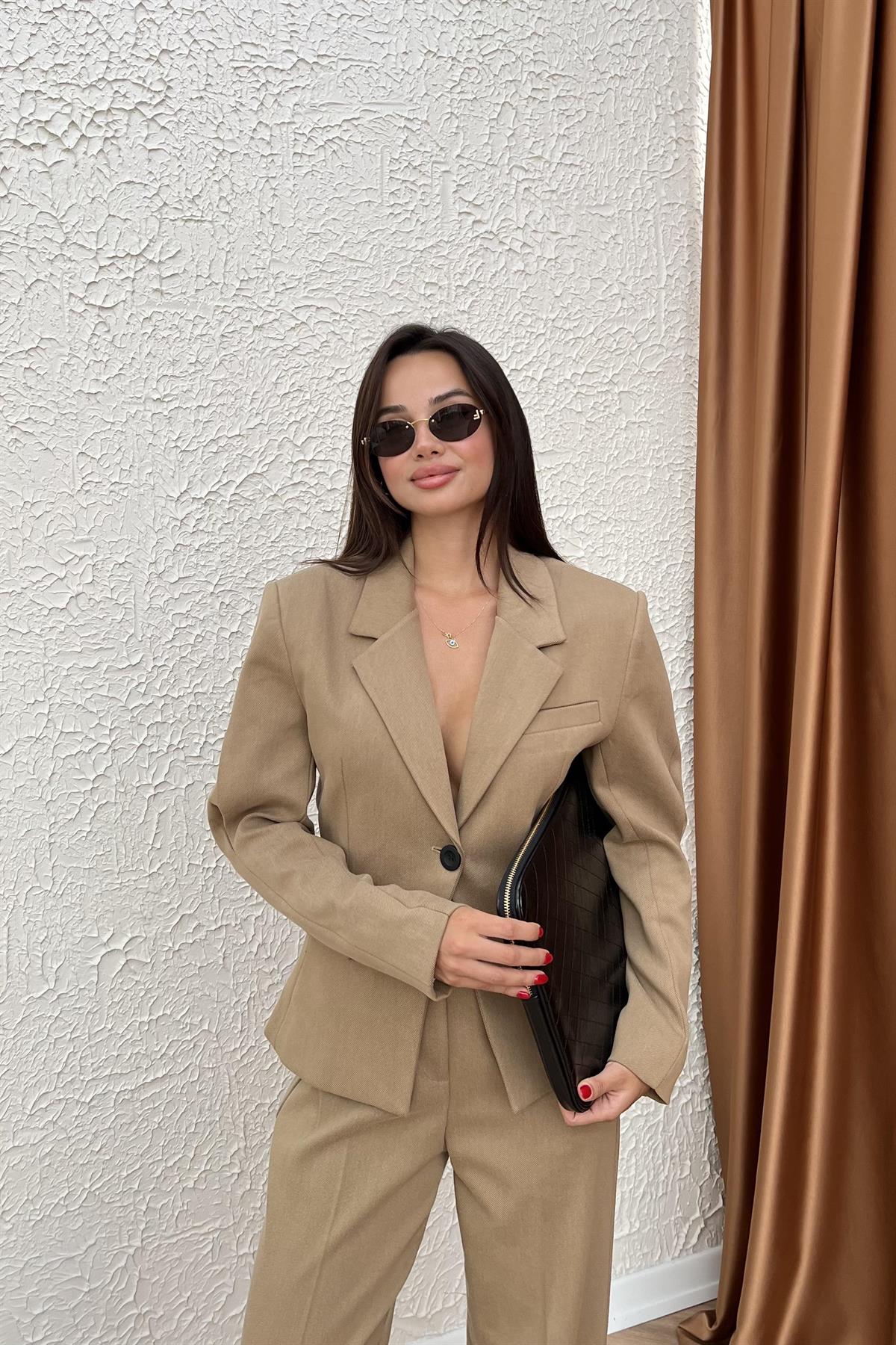 Diagonel Blazer Pantolonlu Takım - CAMEL