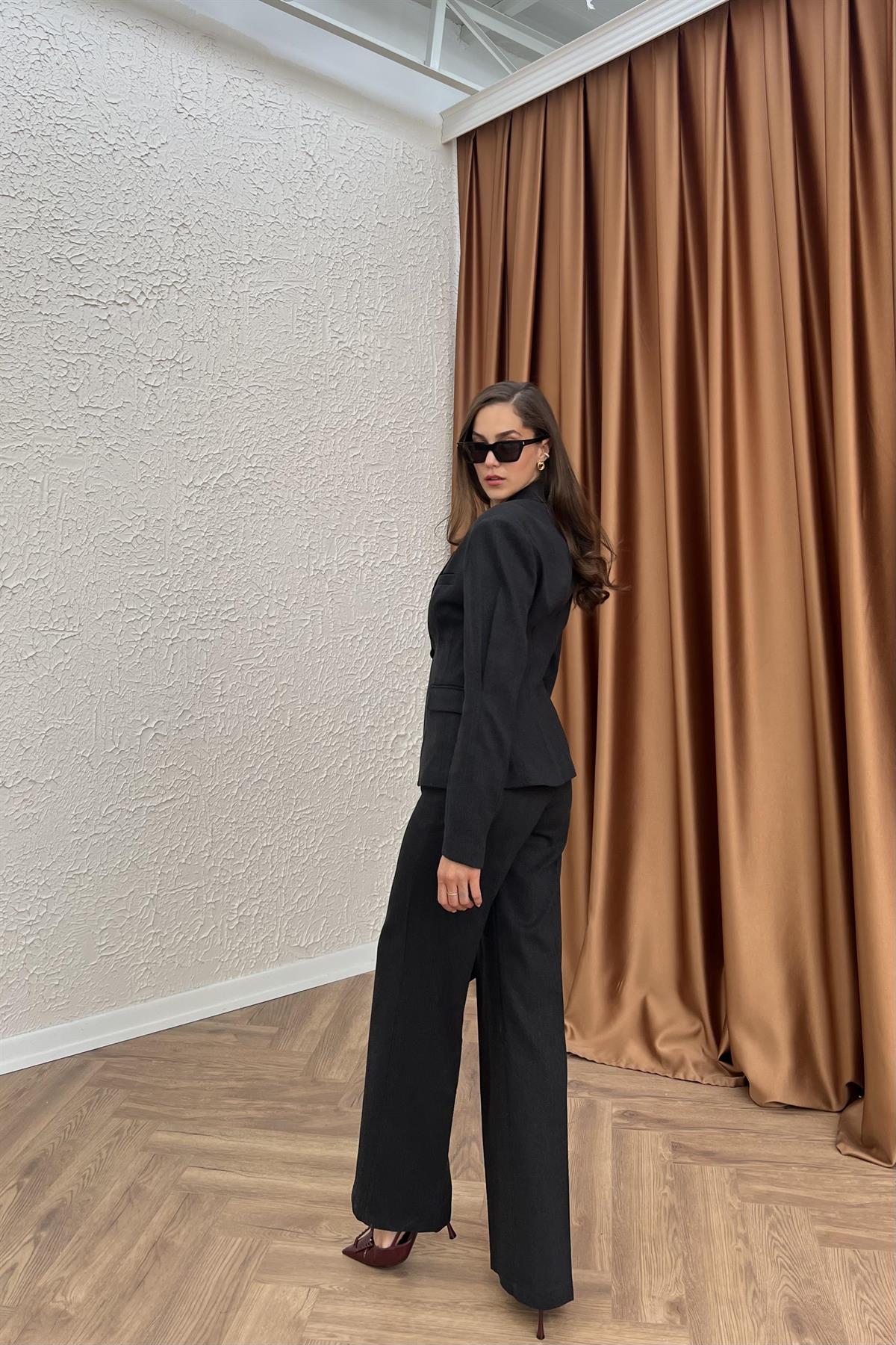 Diagonel Blazer Pantolonlu Takım - SİYAH