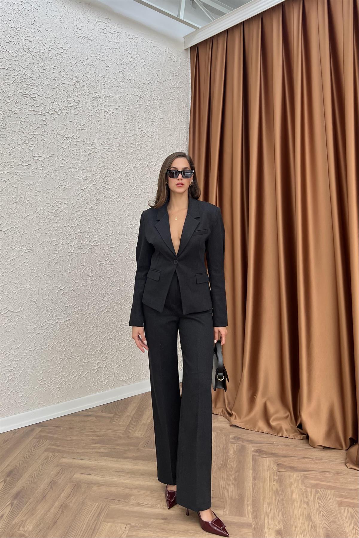 Diagonel Blazer Pantolonlu Takım - SİYAH