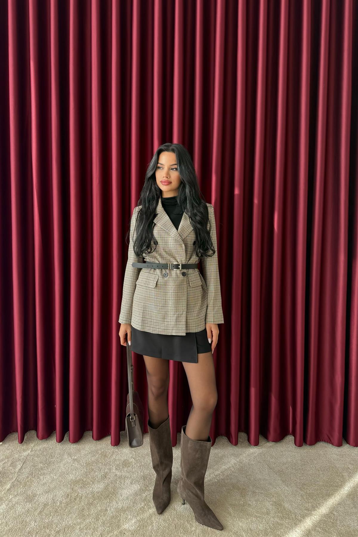 Ekose Blazer Ceket - SİYAH