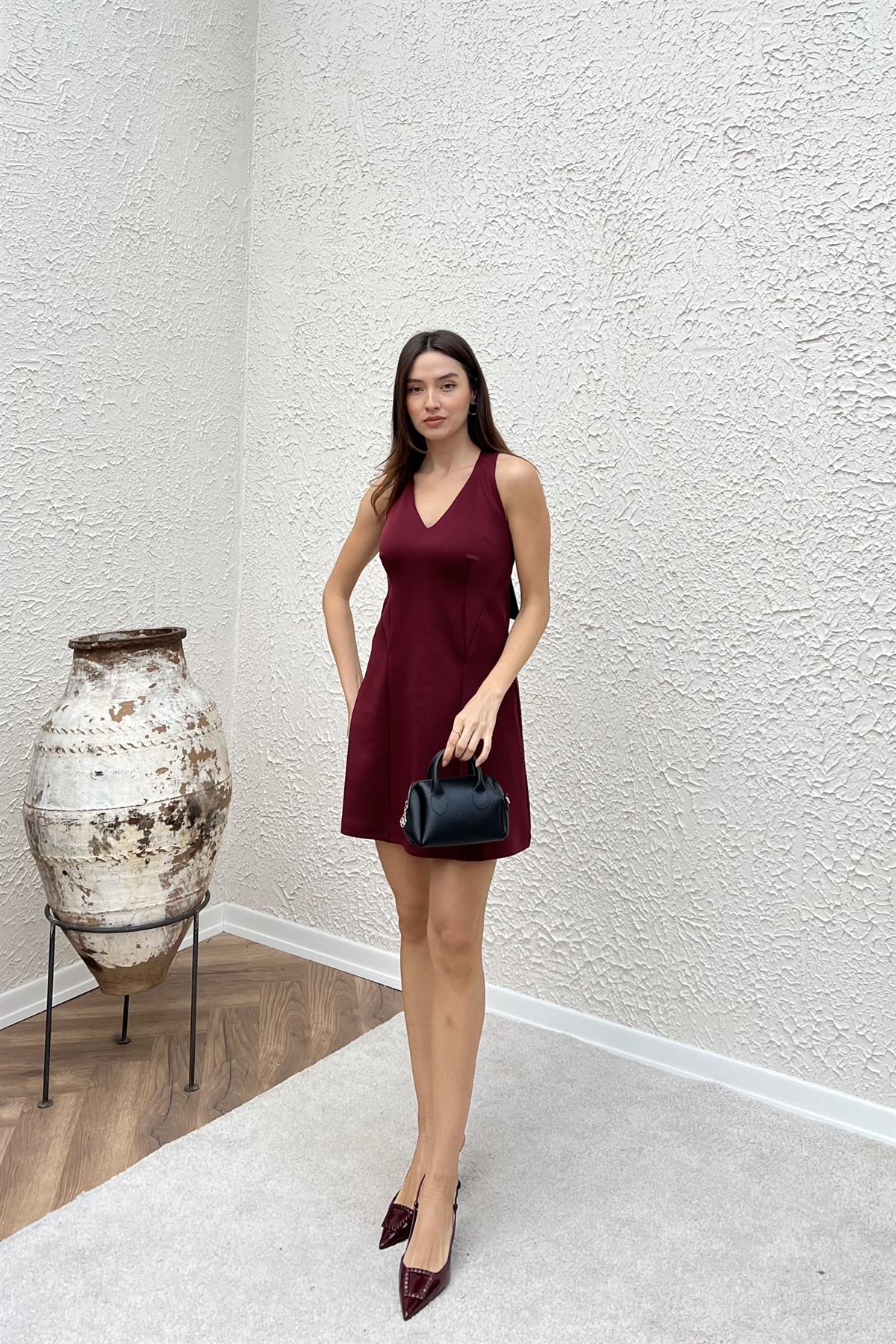 Fiyonk Detaylı Elbise - BORDO