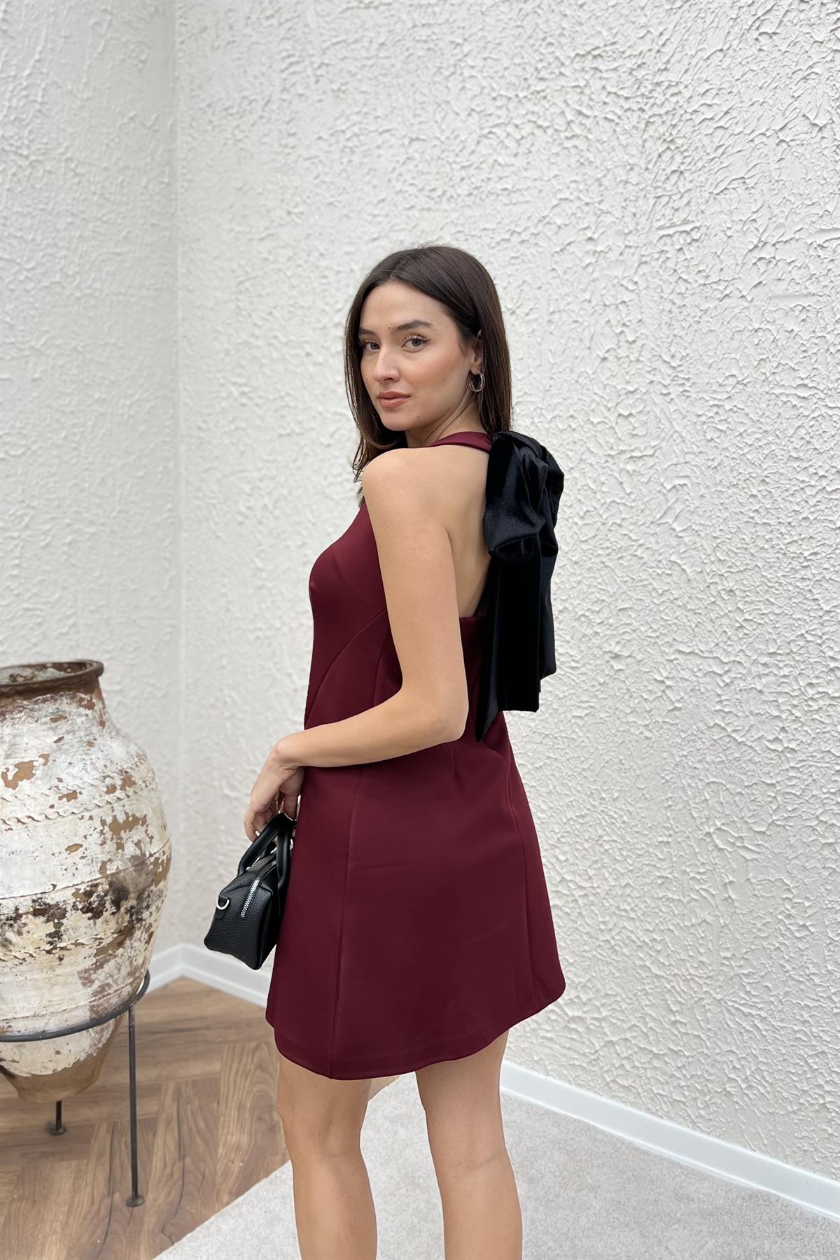 Fiyonk Detaylı Elbise - BORDO