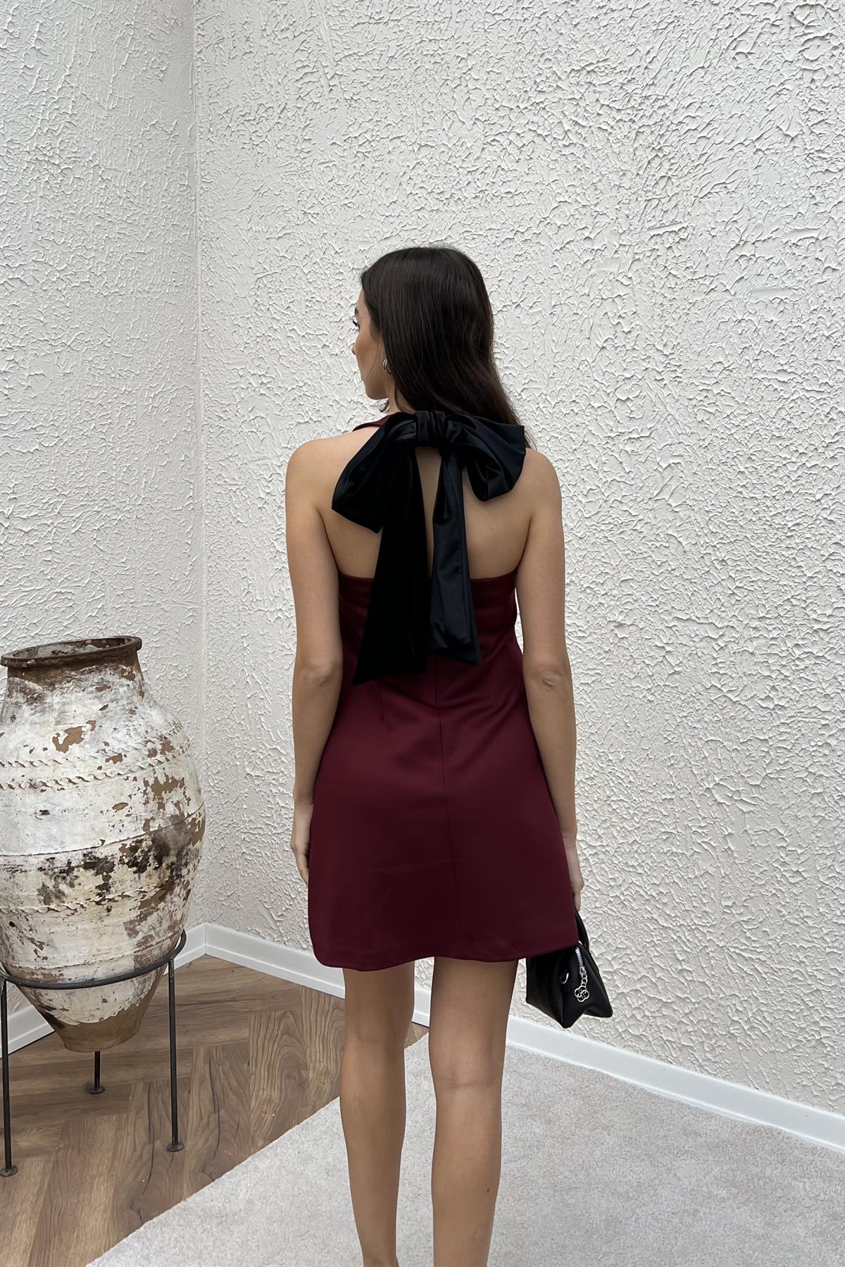 Fiyonk Detaylı Elbise - BORDO