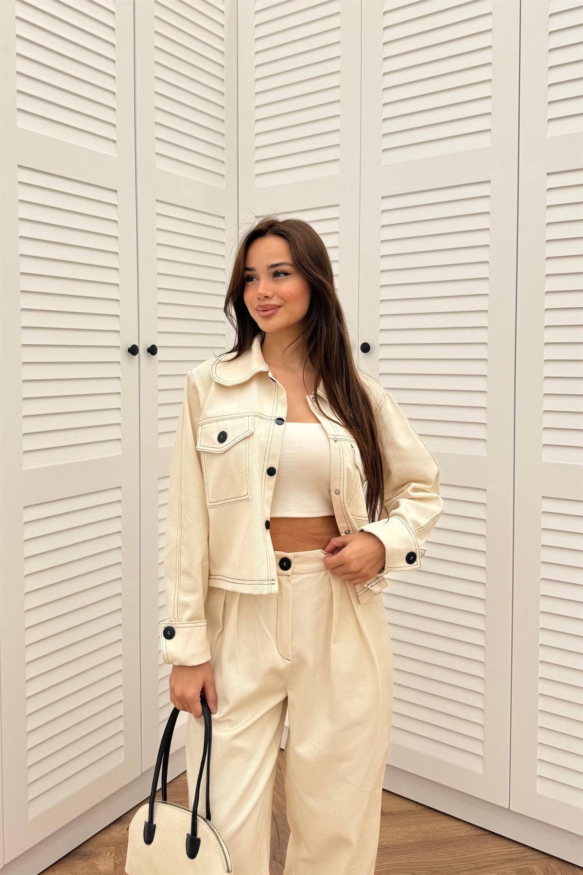 Gabardin Pantolon Takım - EKRU
