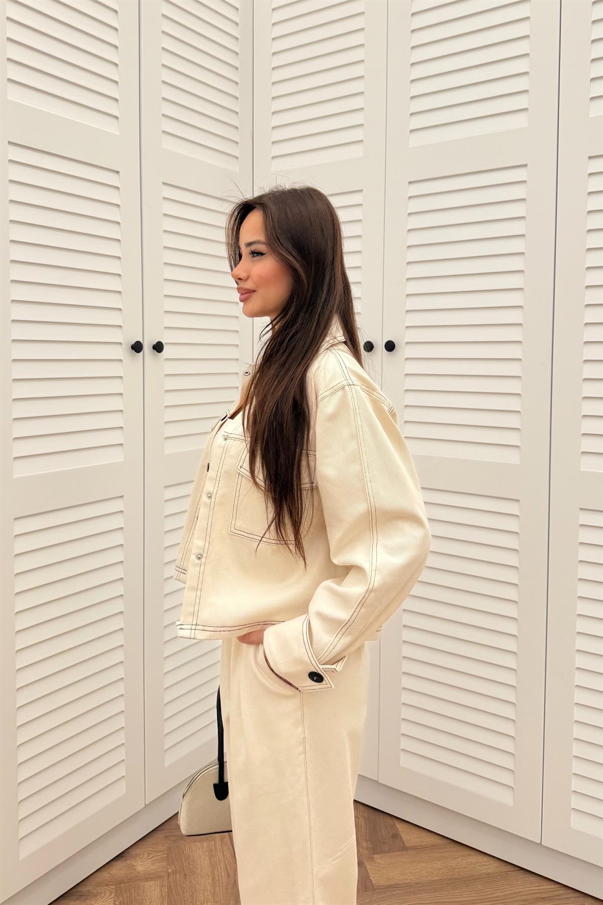 Gabardin Pantolon Takım - EKRU
