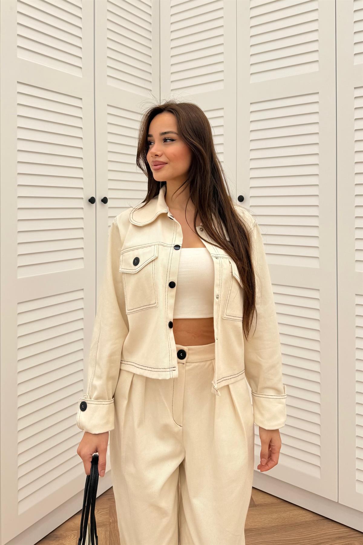 Gabardin Pantolon Takım - EKRU
