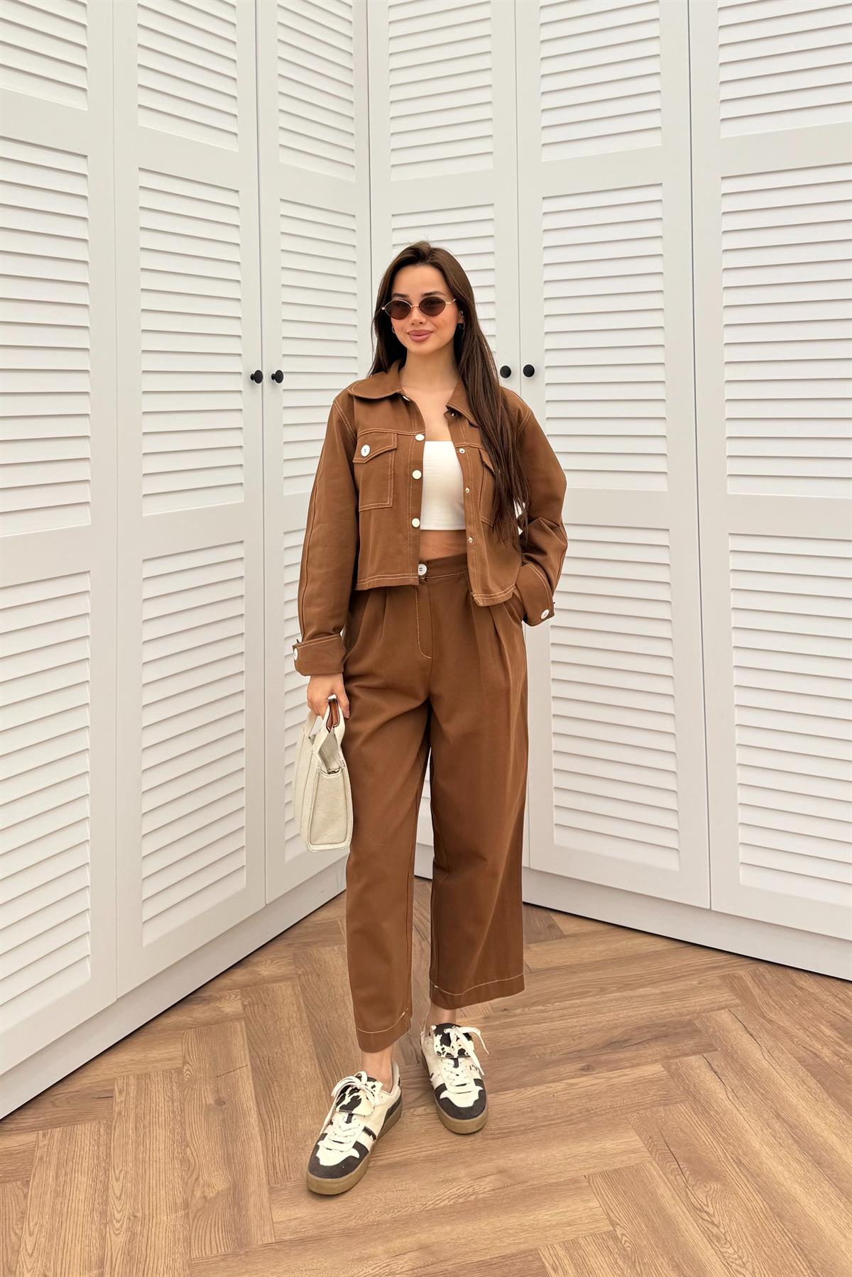 Gabardin Pantolon Takım - KAHVE