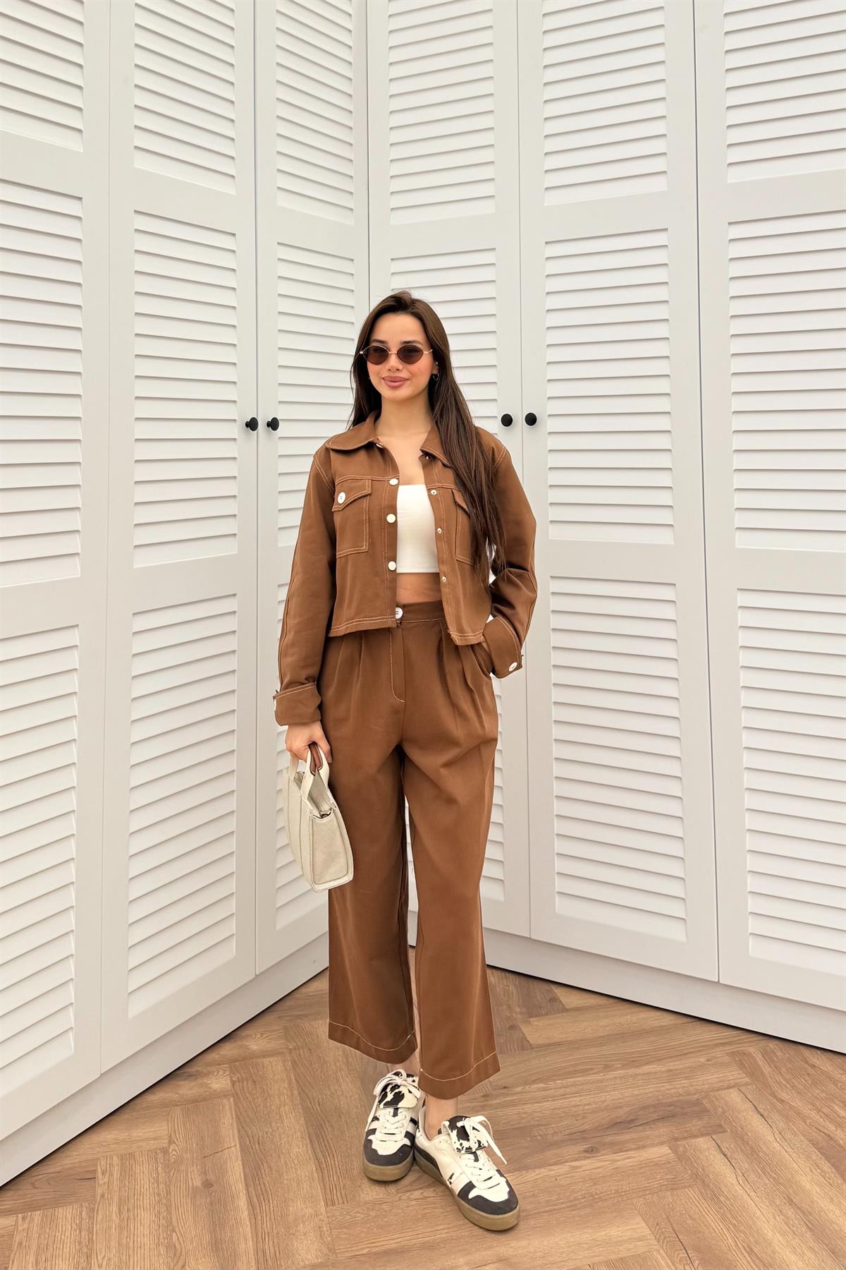 Gabardin Pantolon Takım - KAHVE
