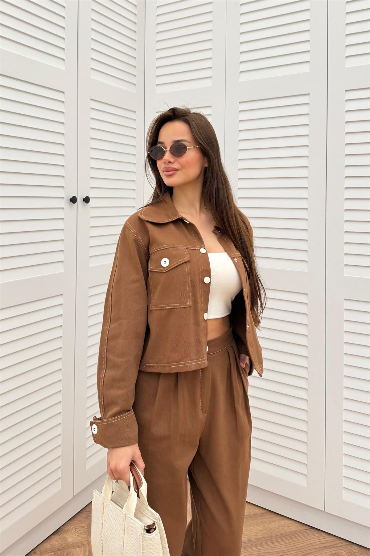 Gabardin Pantolon Takım - KAHVE