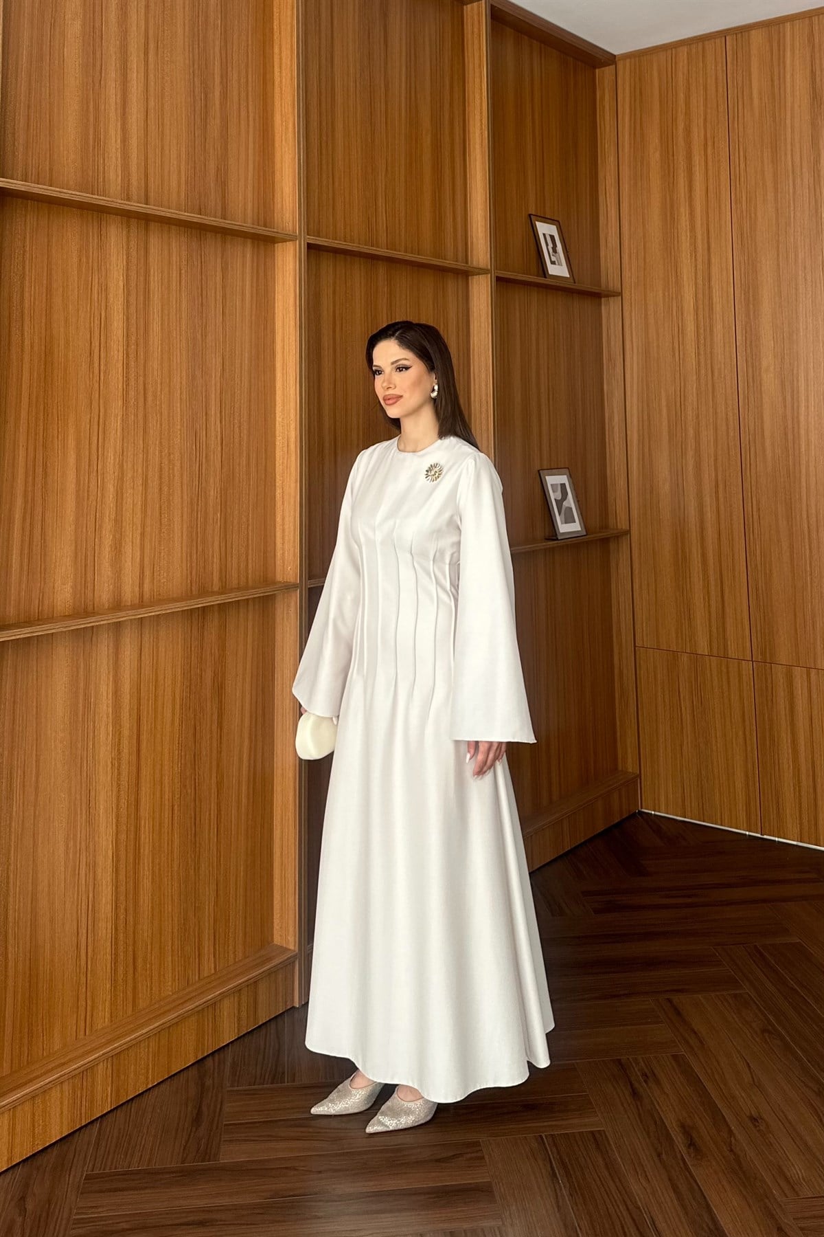 Gold Aksesuarlı Poplin Elbise - BEJ