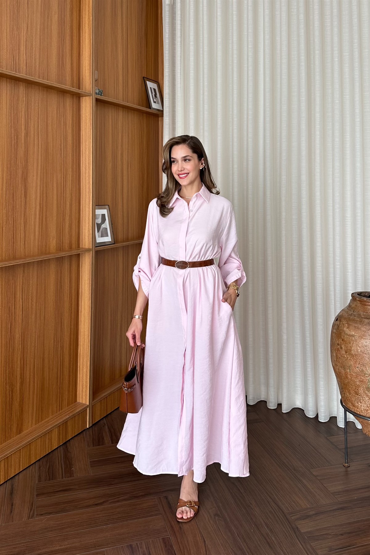 Gömlek Elbise - PEMBE