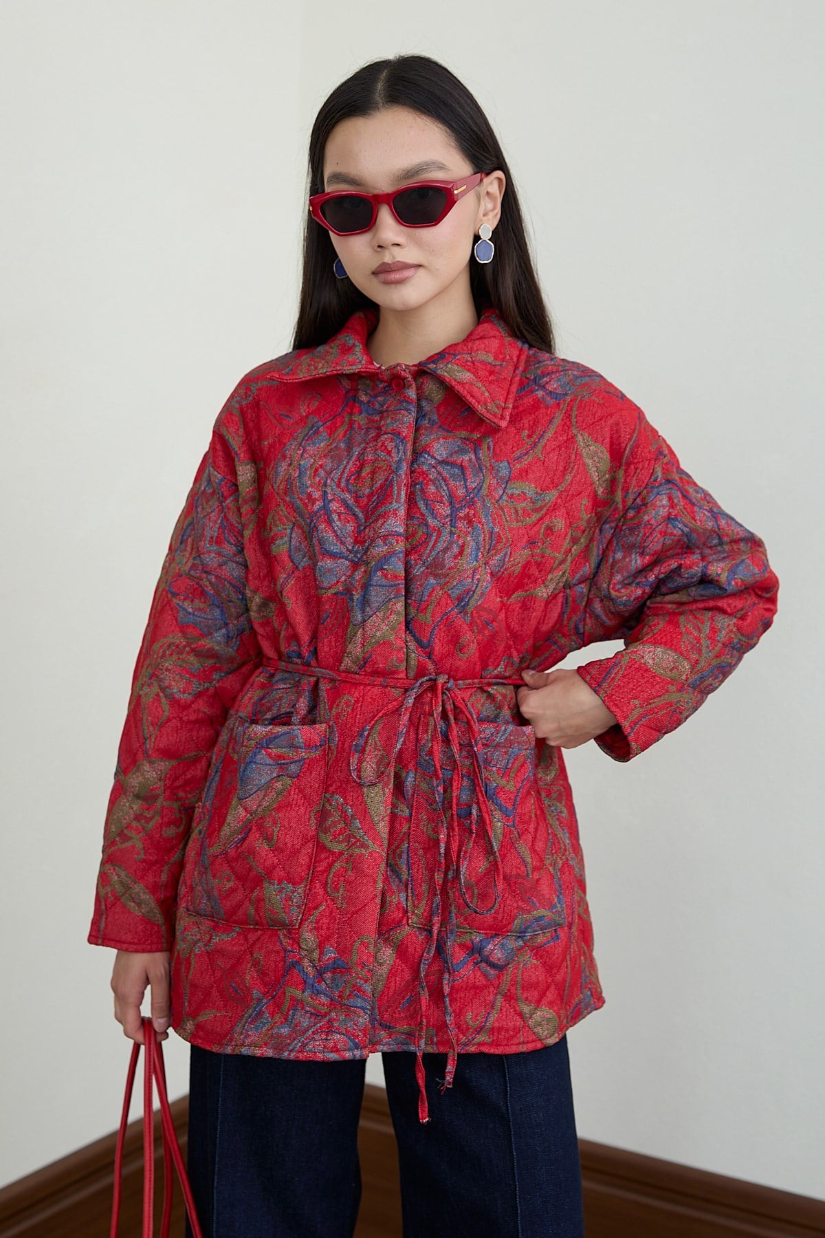 Kapitone Etnik Desenli Mont - BORDO