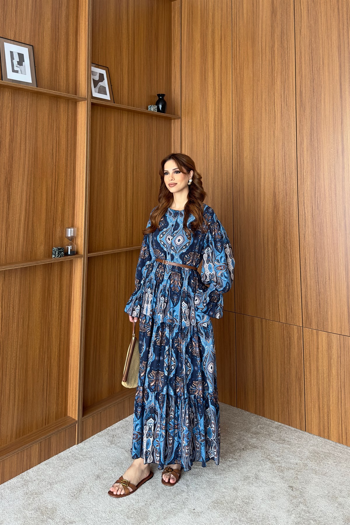 Kemerli Etnik Desen Elbise - SAKS