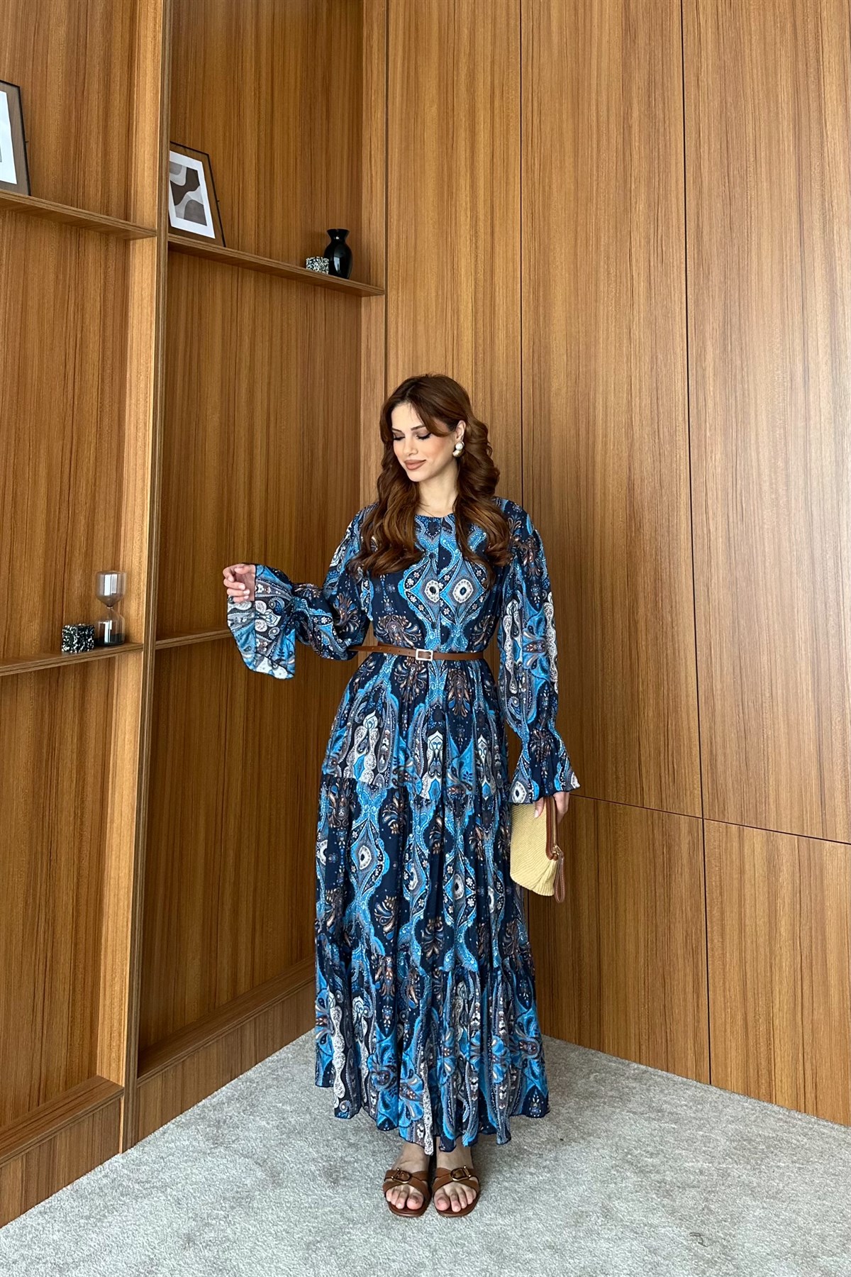 Kemerli Etnik Desen Elbise - SAKS