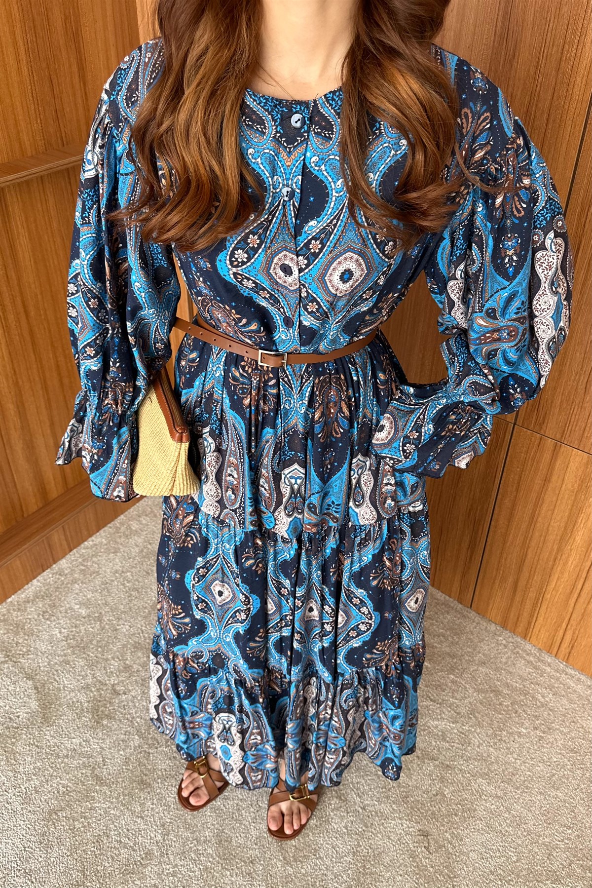 Kemerli Etnik Desen Elbise - SAKS