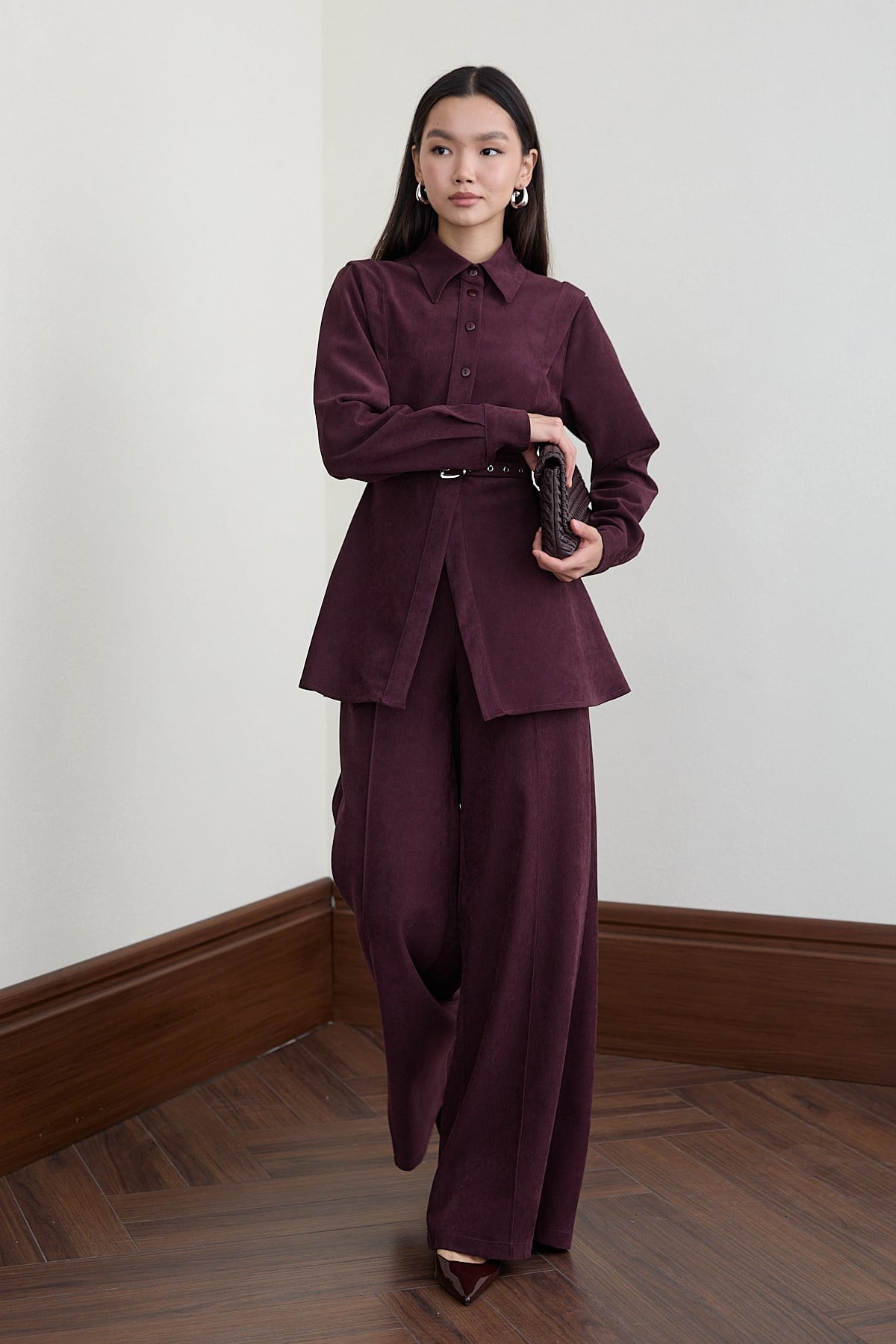 Kemerli süet Pantolonlu Takım - MÜRDÜM