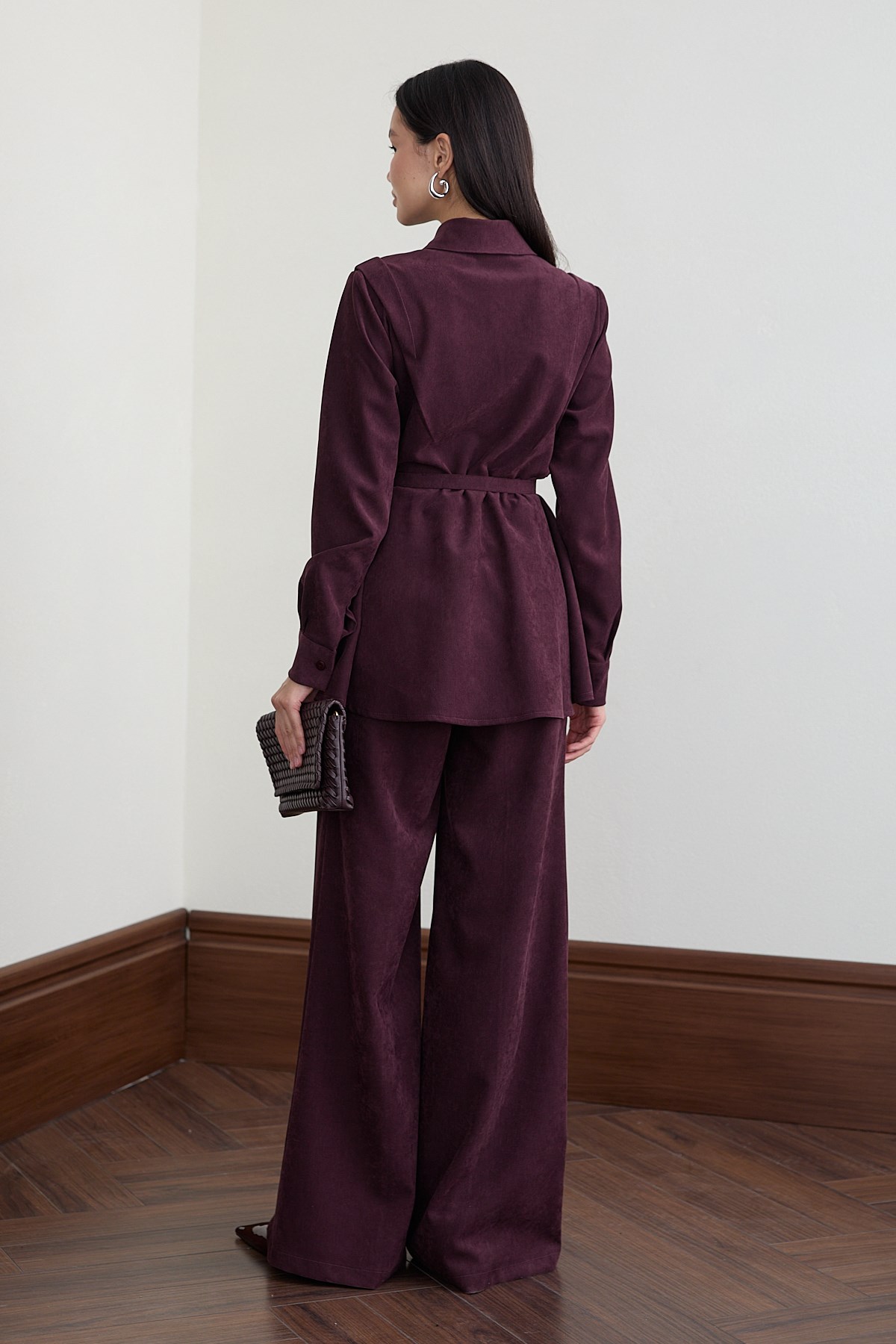 Kemerli süet Pantolonlu Takım - MÜRDÜM