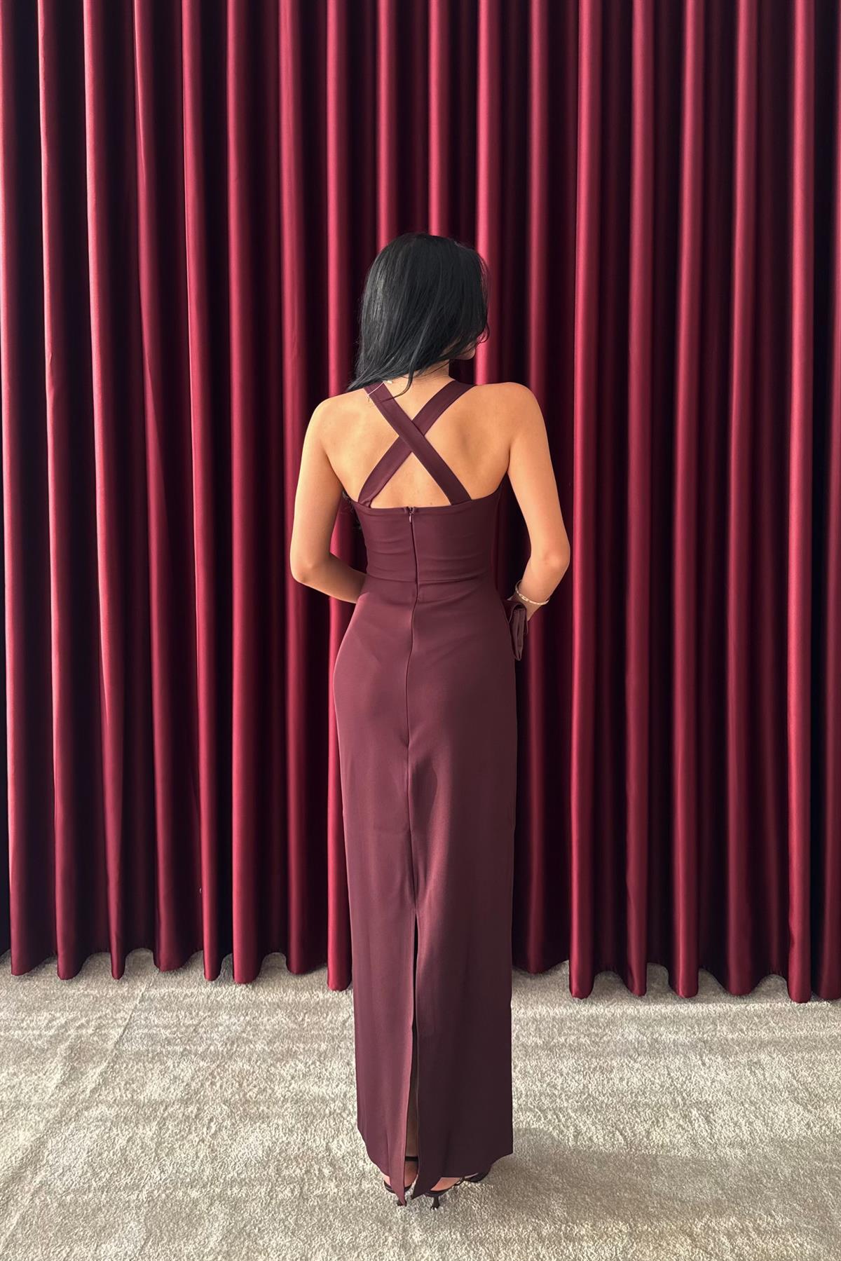 Kısa Ceketli Uzun Elbise Takım - MÜRDÜM