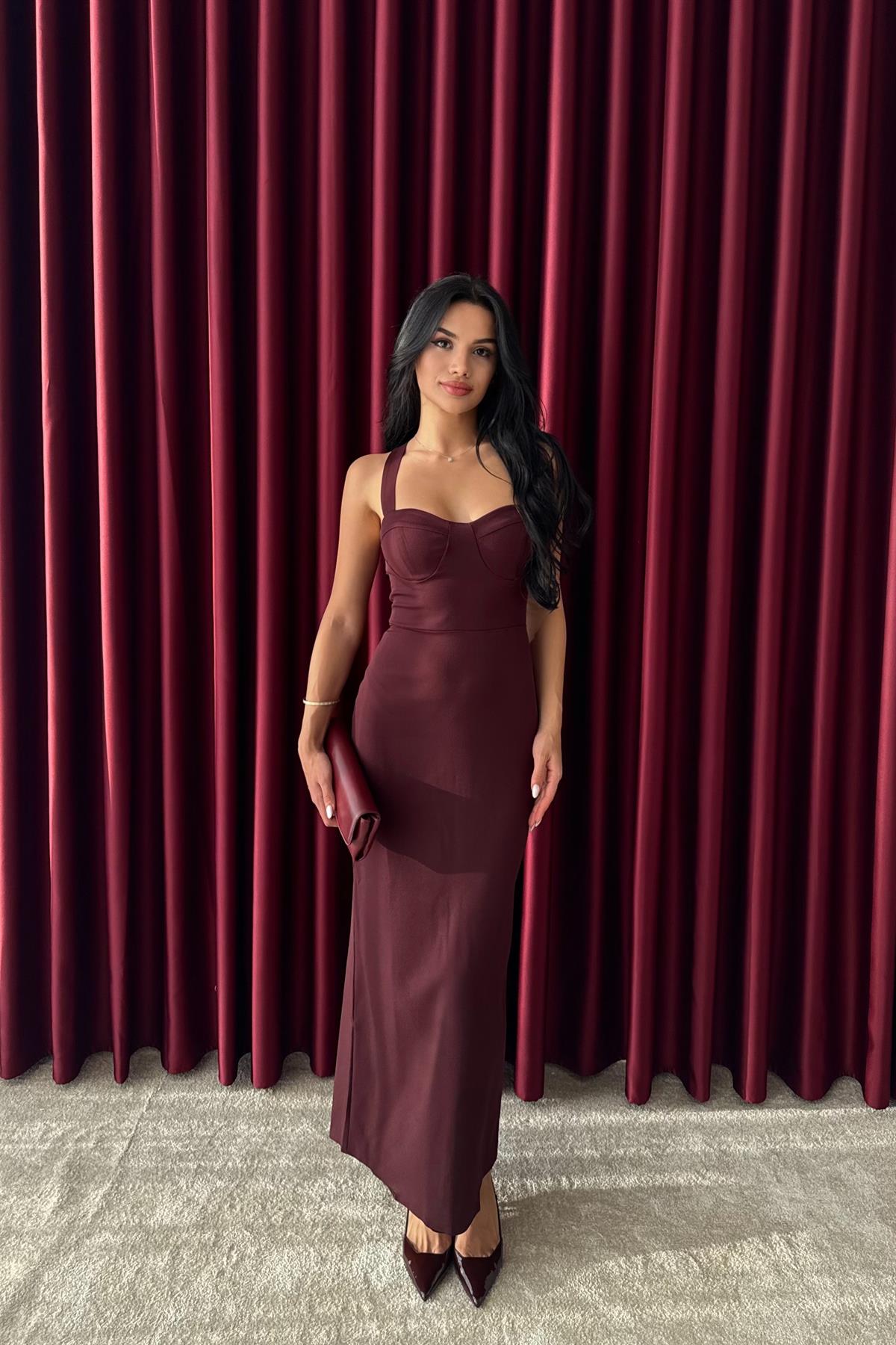 Kısa Ceketli Uzun Elbise Takım - MÜRDÜM