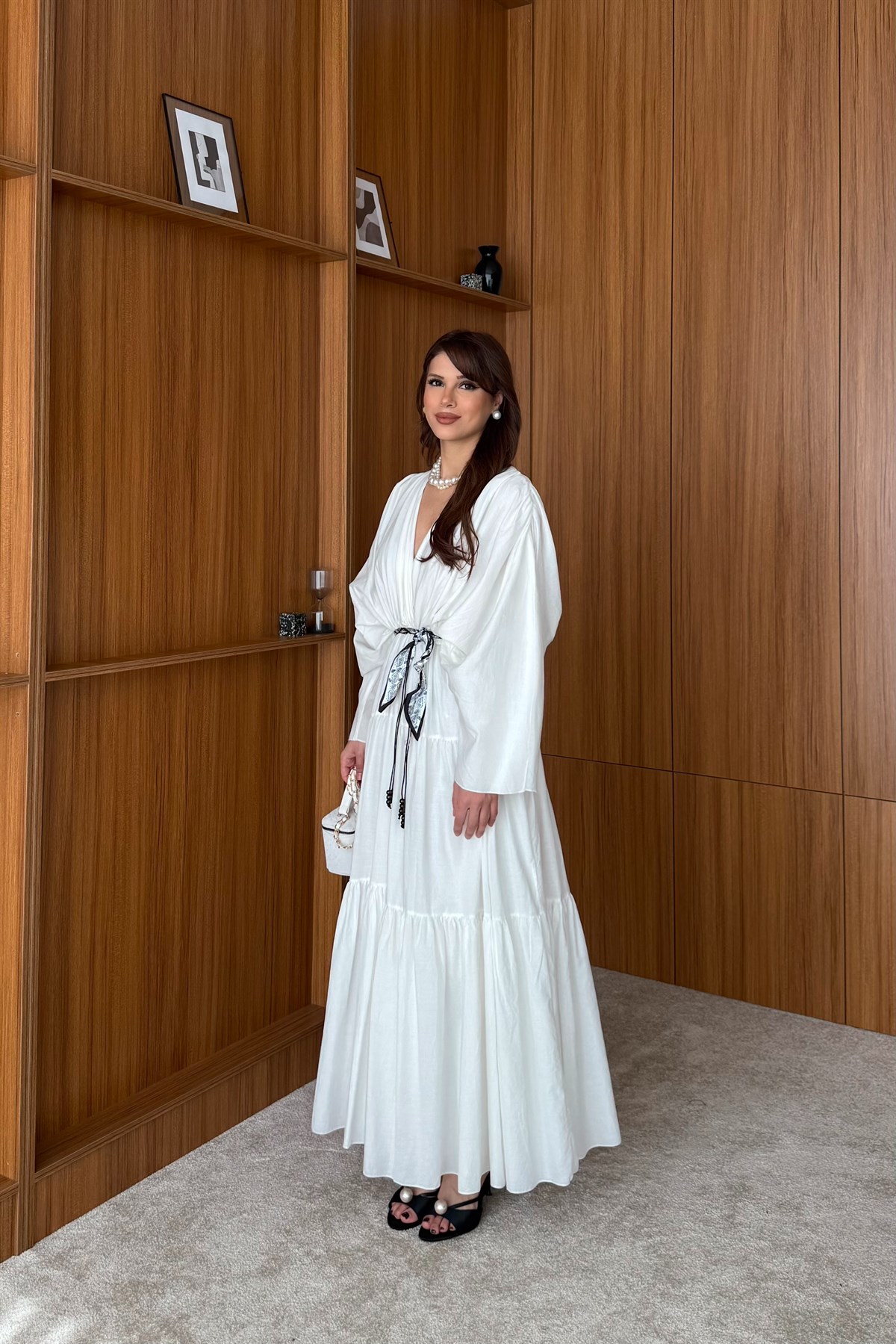 Kraşlı Elbise - EKRU