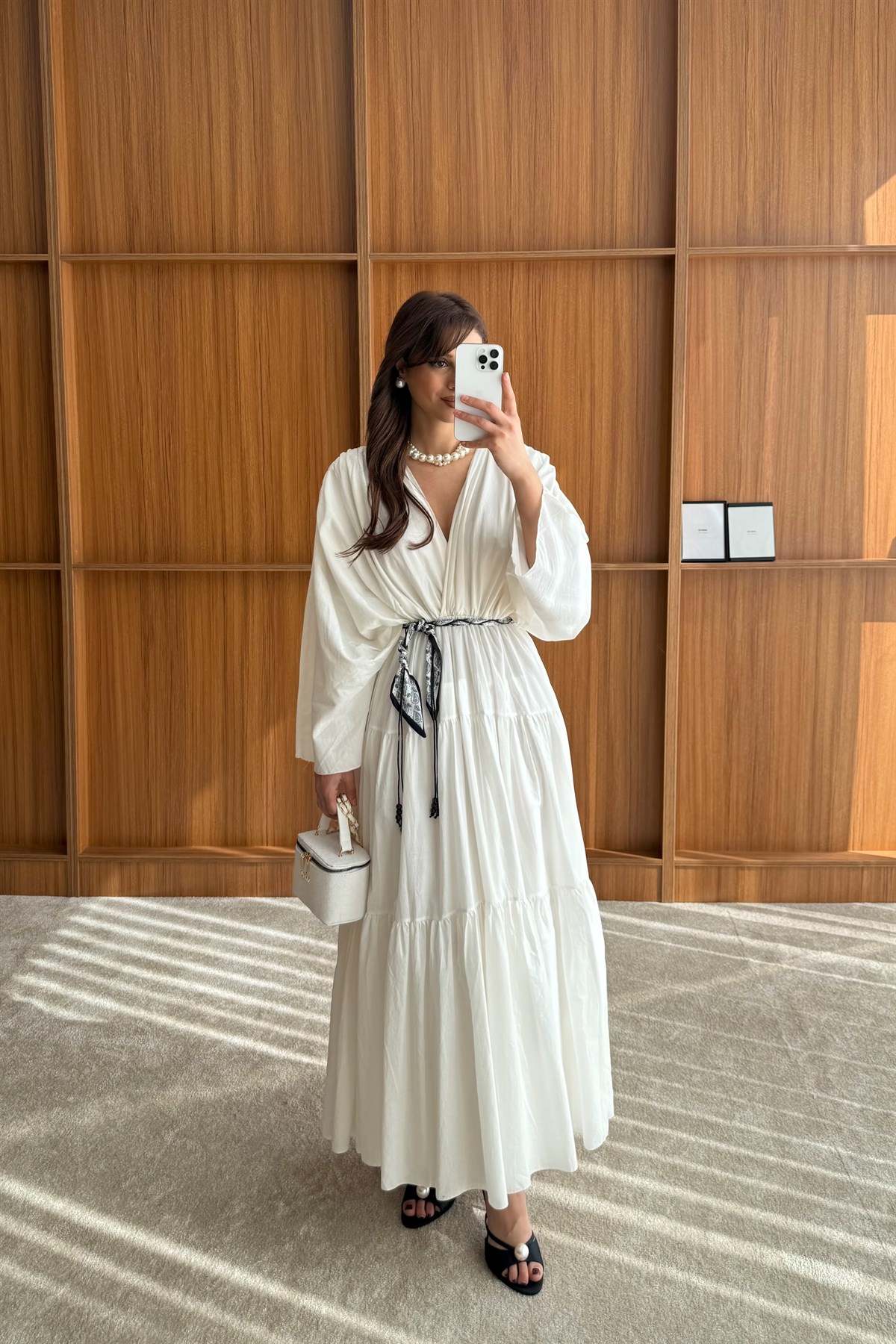 Kraşlı Elbise - EKRU