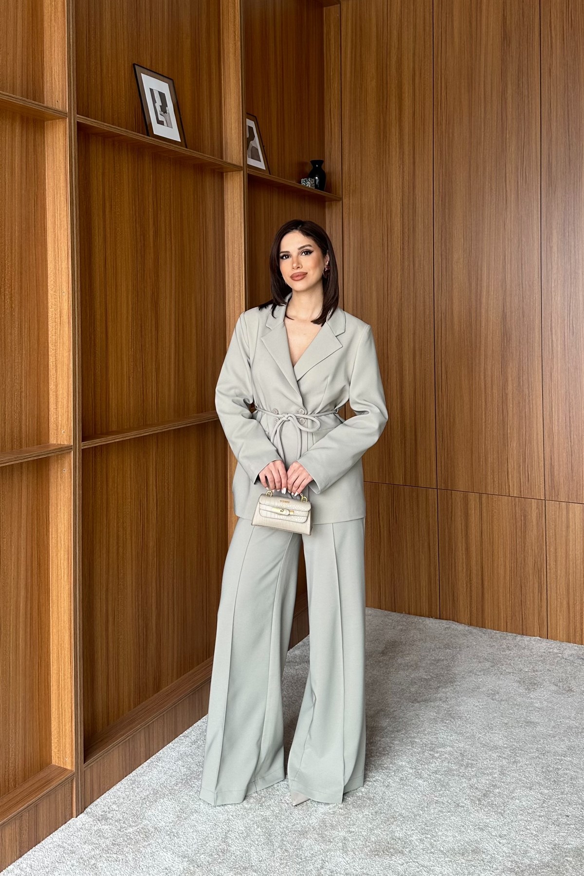 Kruvaze Yaka Blazer Pantolon Takım - HAKİ