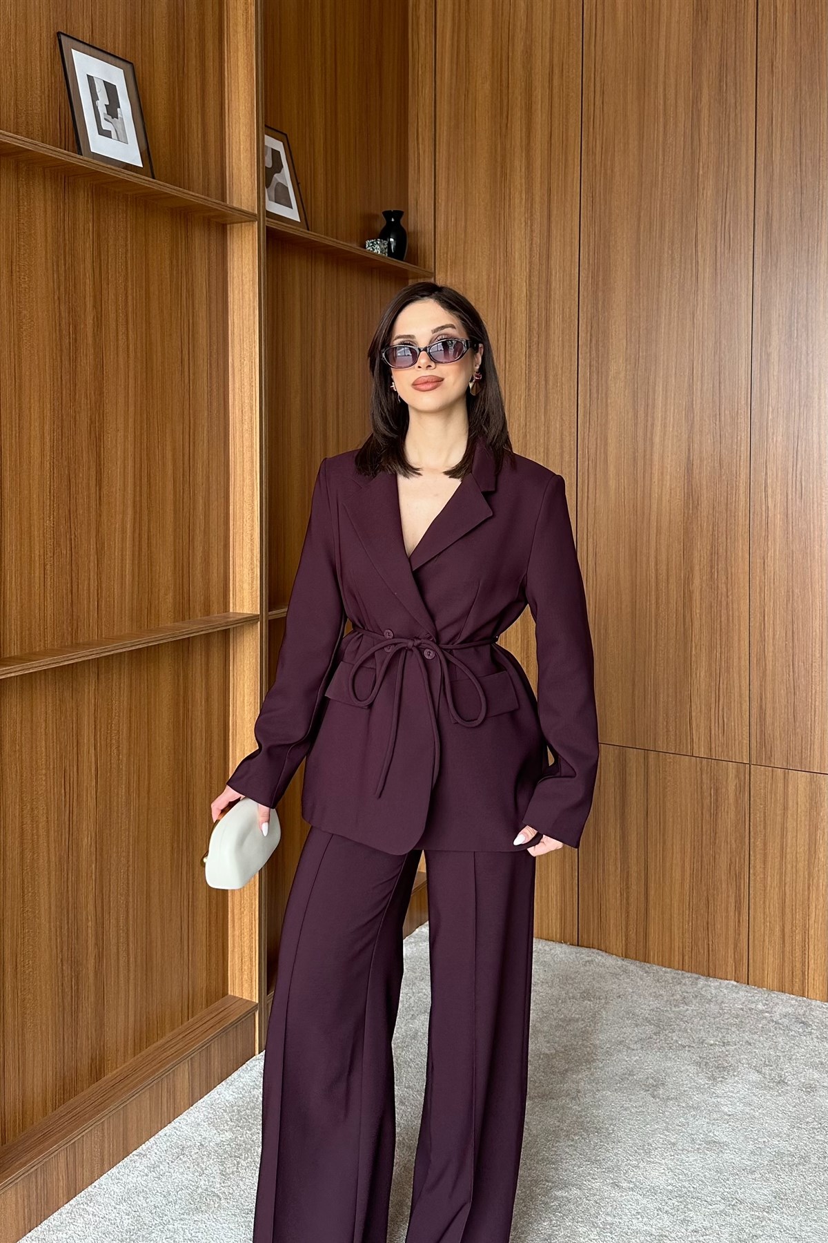 Kruvaze Yaka Blazer Pantolon Takım - MÜRDÜM