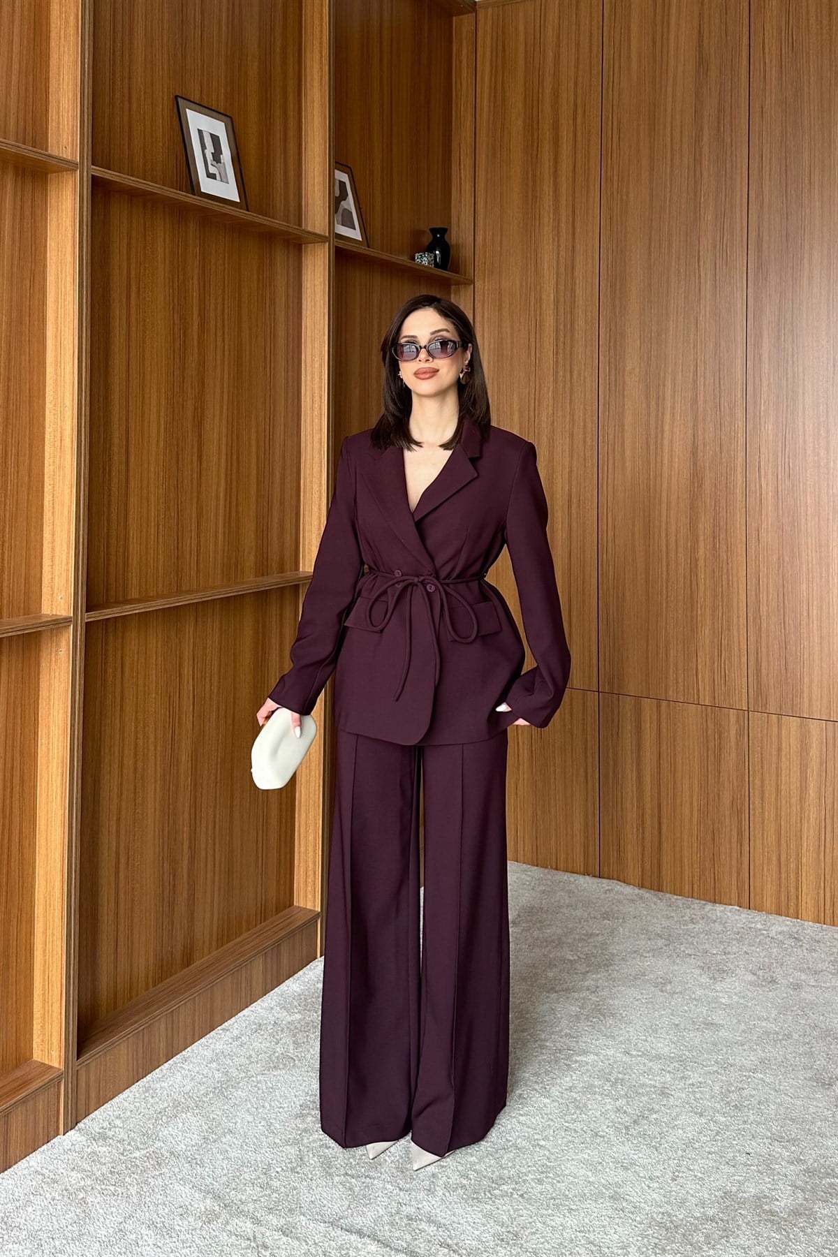 Kruvaze Yaka Blazer Pantolon Takım - MÜRDÜM