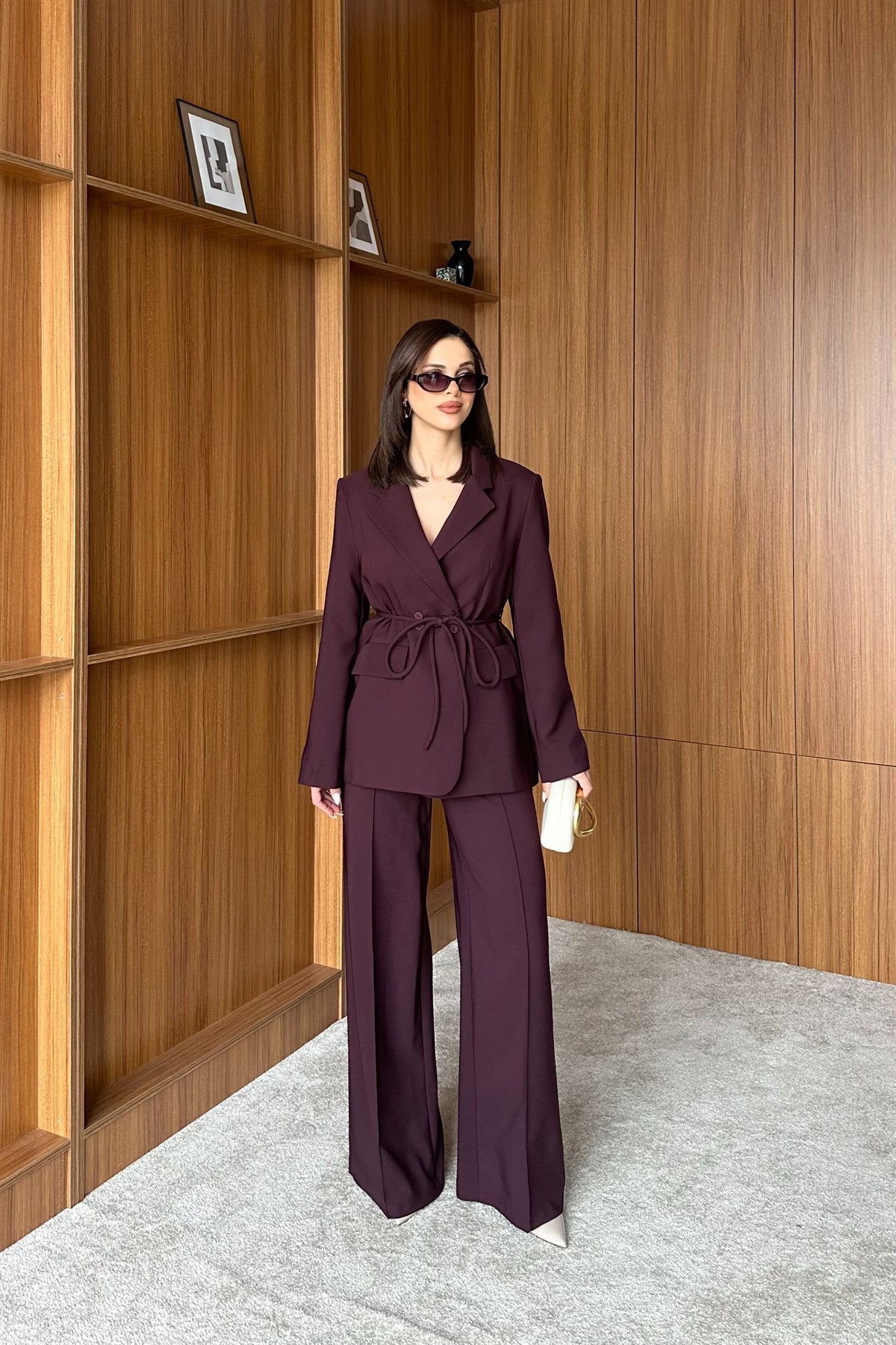 Kruvaze Yaka Blazer Pantolon Takım - MÜRDÜM