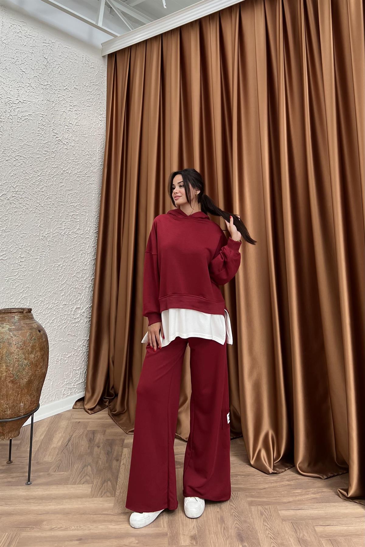 Kapüşonlu Pantolonlu Takım - BORDO
