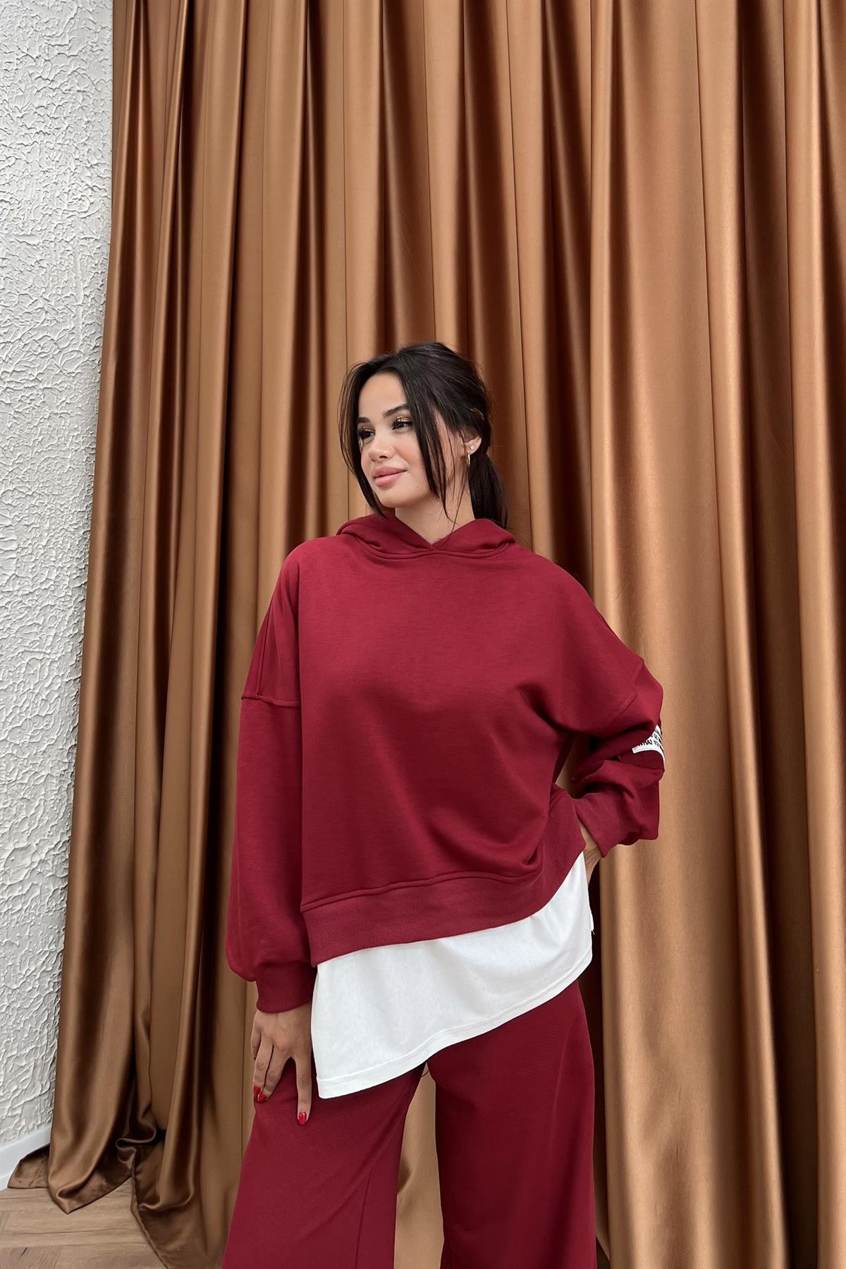 Kapüşonlu Pantolonlu Takım - BORDO