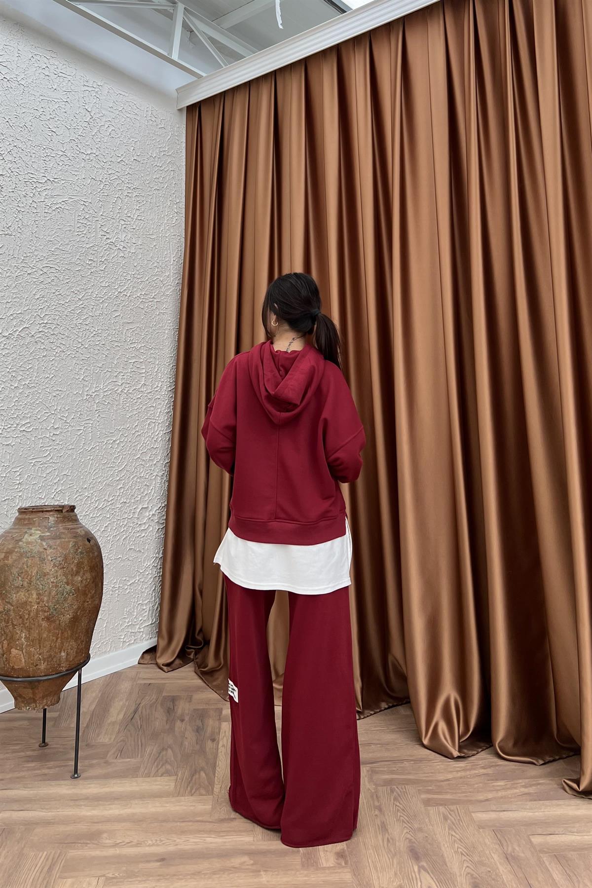 Kapüşonlu Pantolonlu Takım - BORDO