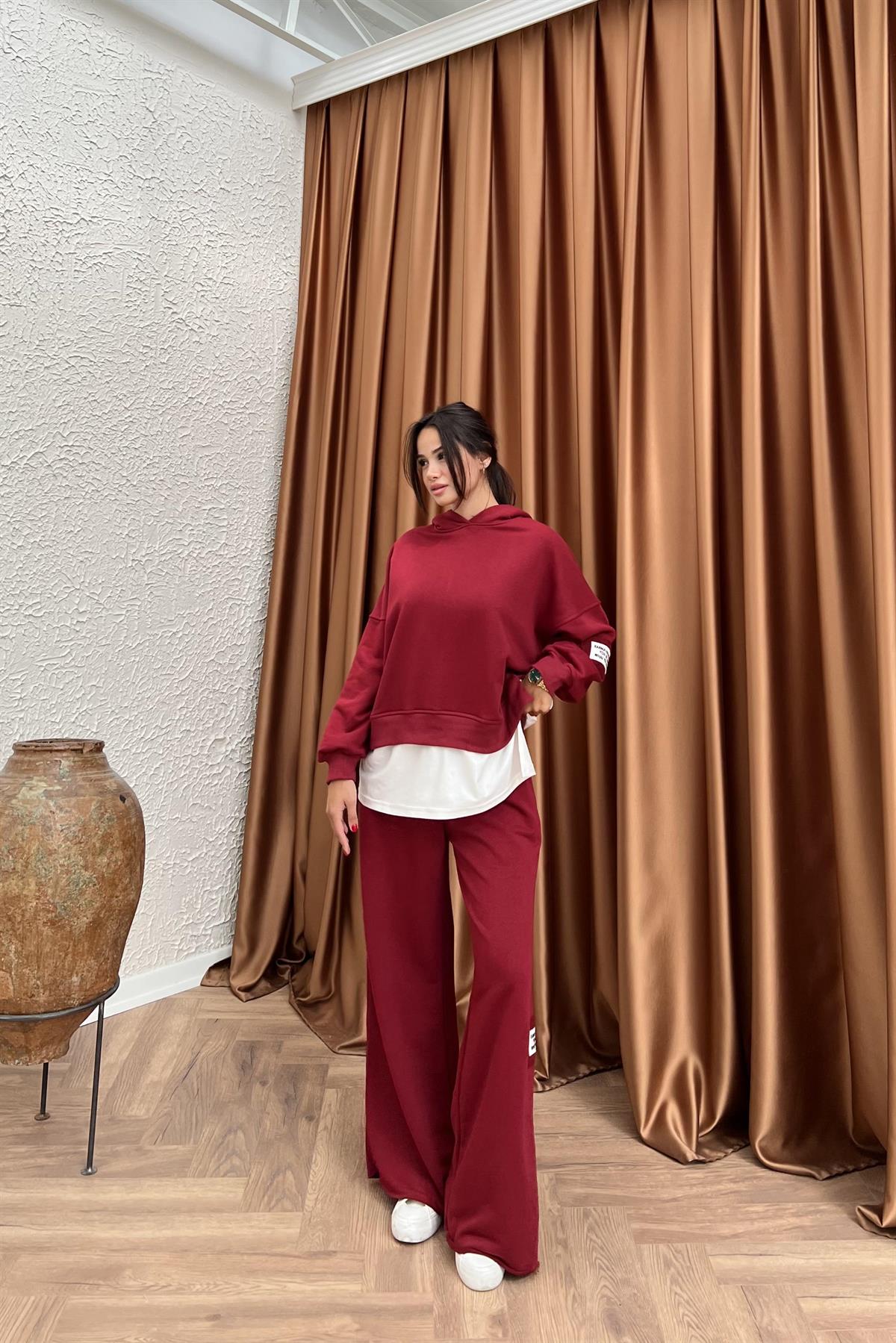 Kapüşonlu Pantolonlu Takım - BORDO