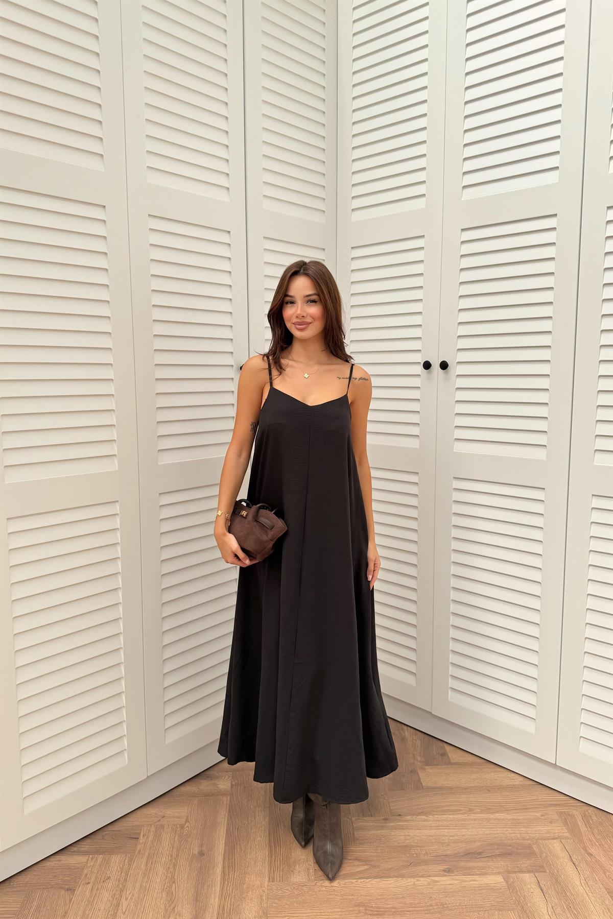 Merinda Askılı Elbise - SİYAH