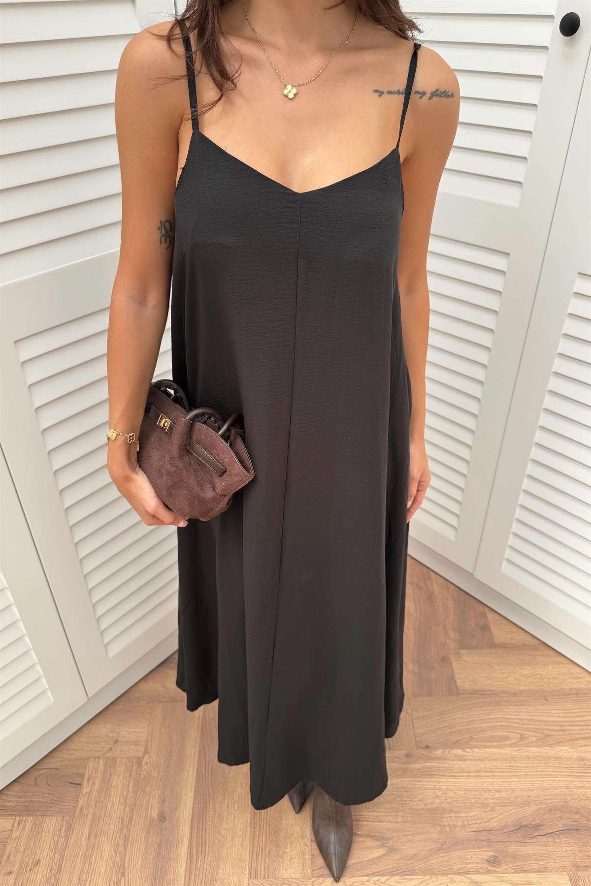 Merinda Askılı Elbise - SİYAH