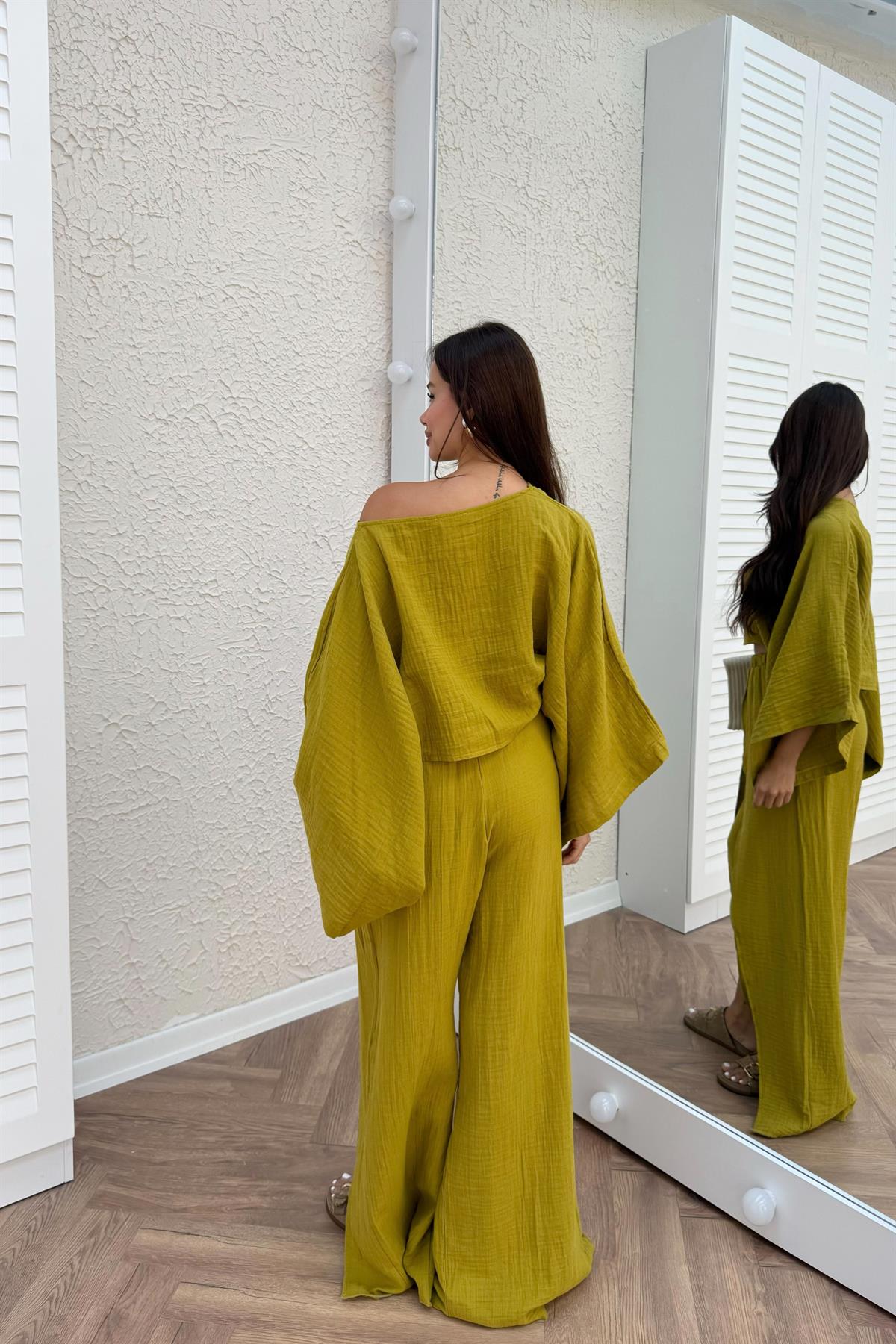 Müslin Bluz Pantolon Takım - YAĞ YEŞİLİ