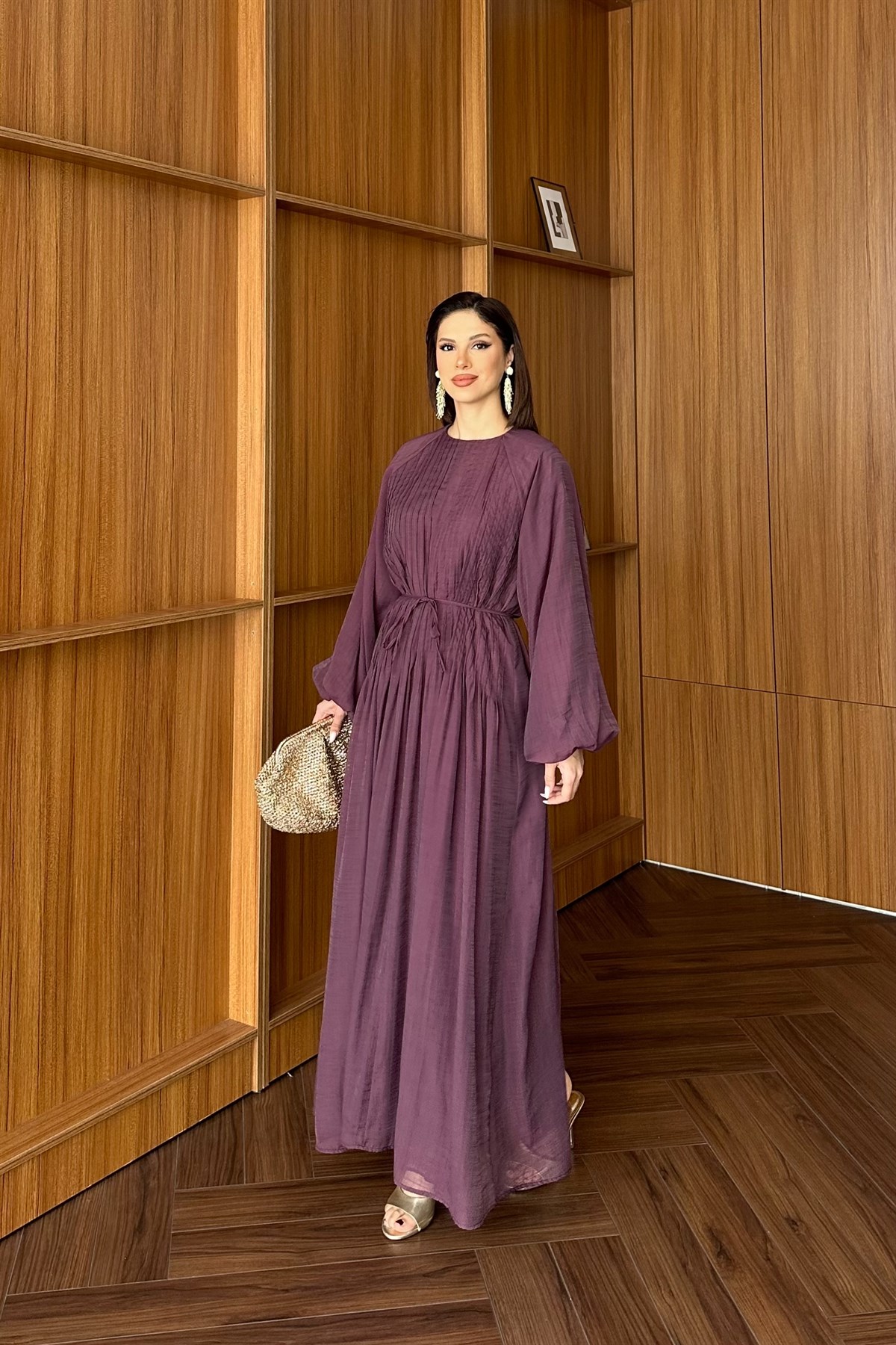 Nervürlü Vual Elbise - MÜRDÜM