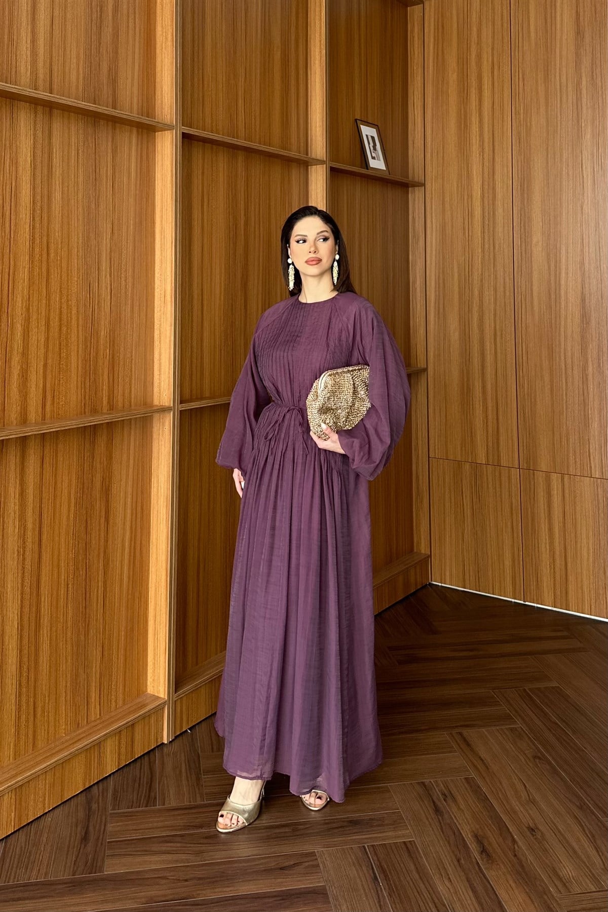 Nervürlü Vual Elbise - MÜRDÜM