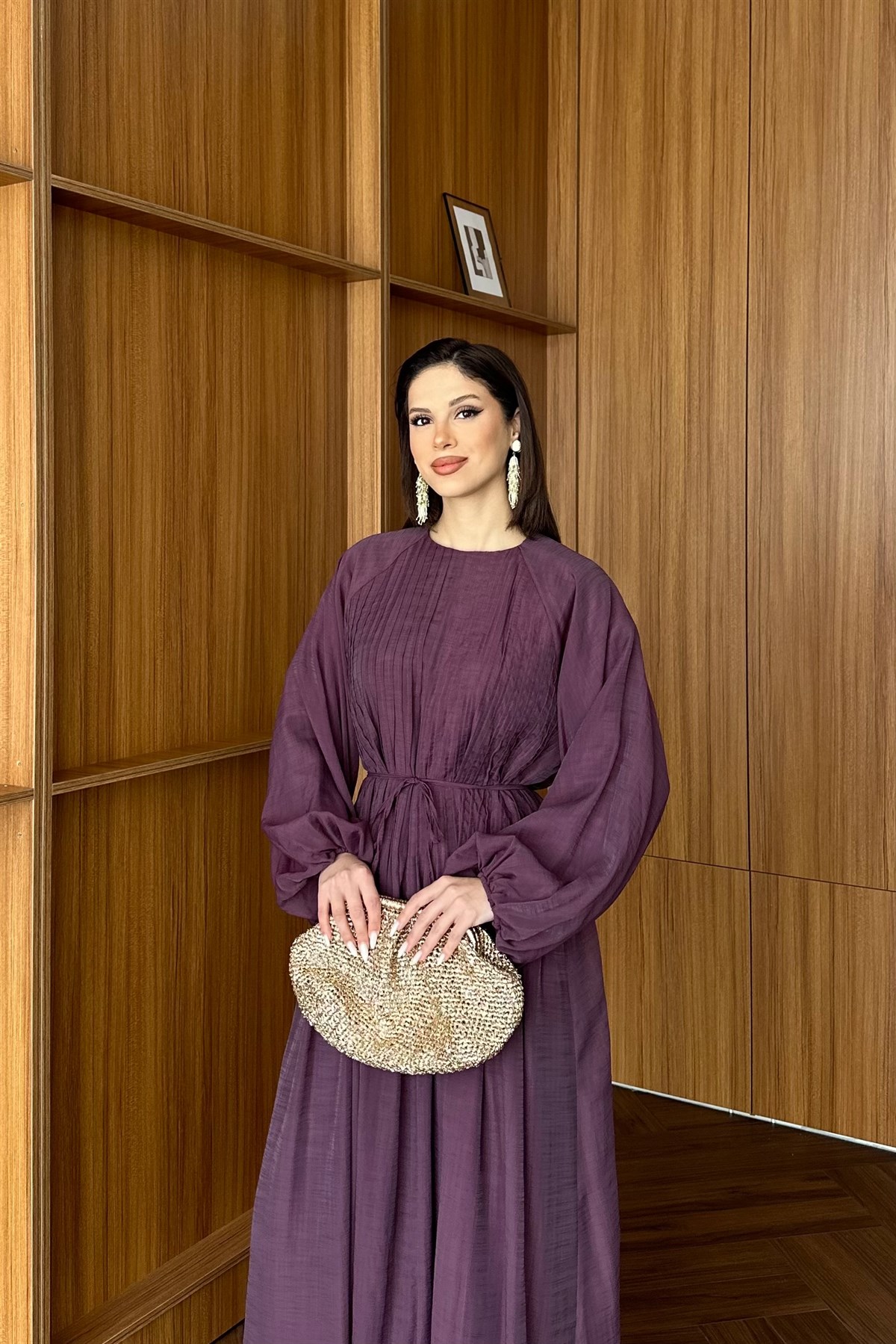 Nervürlü Vual Elbise - MÜRDÜM