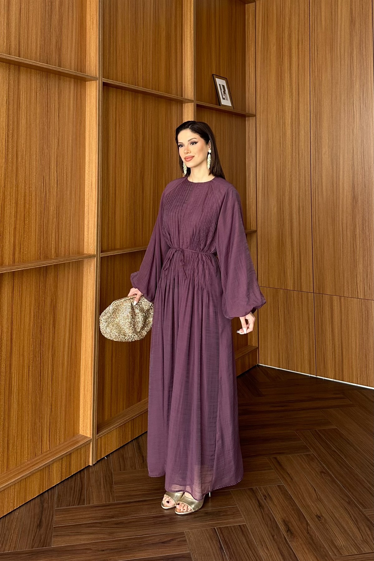 Nervürlü Vual Elbise - MÜRDÜM