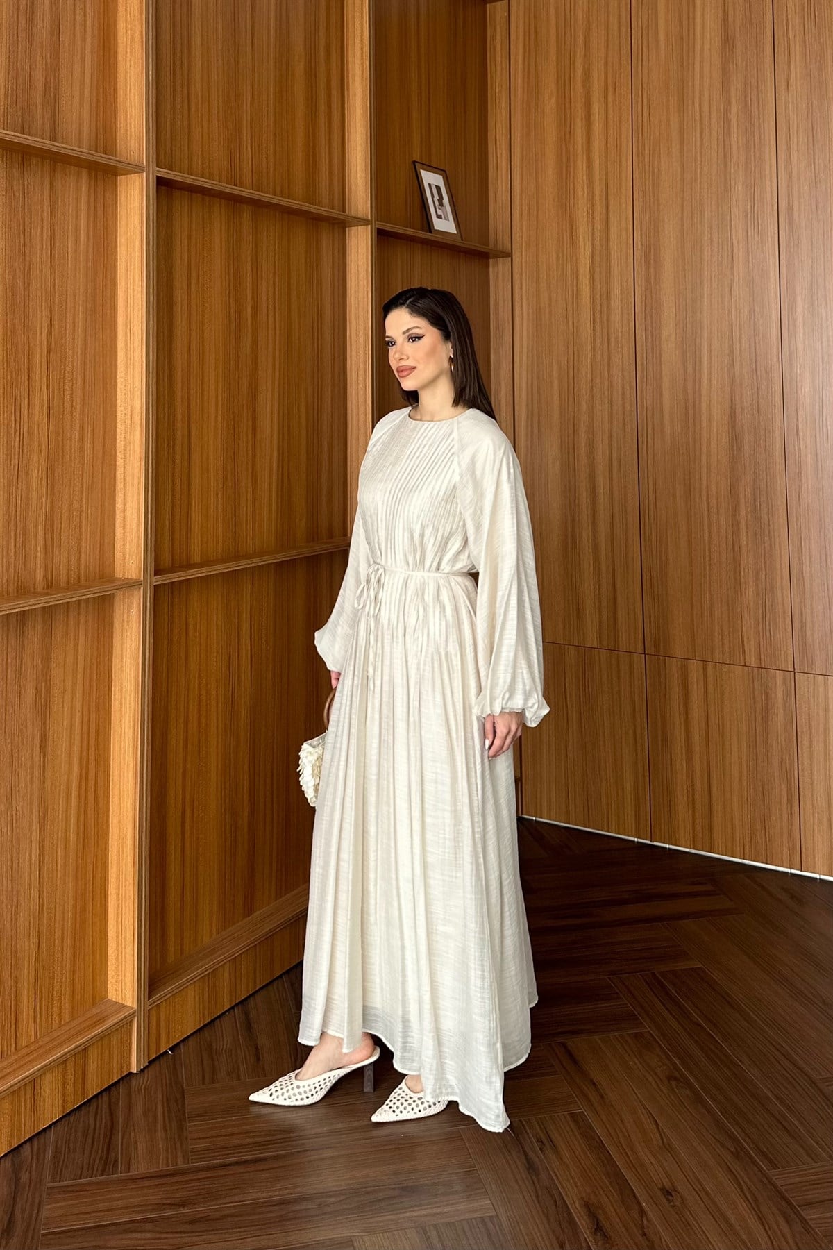 Nervürlü Vual Elbise - TAŞ