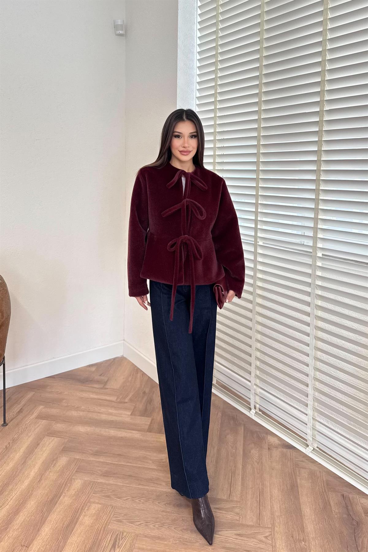 Önden bağlamalı Kimono Ceket - BORDO