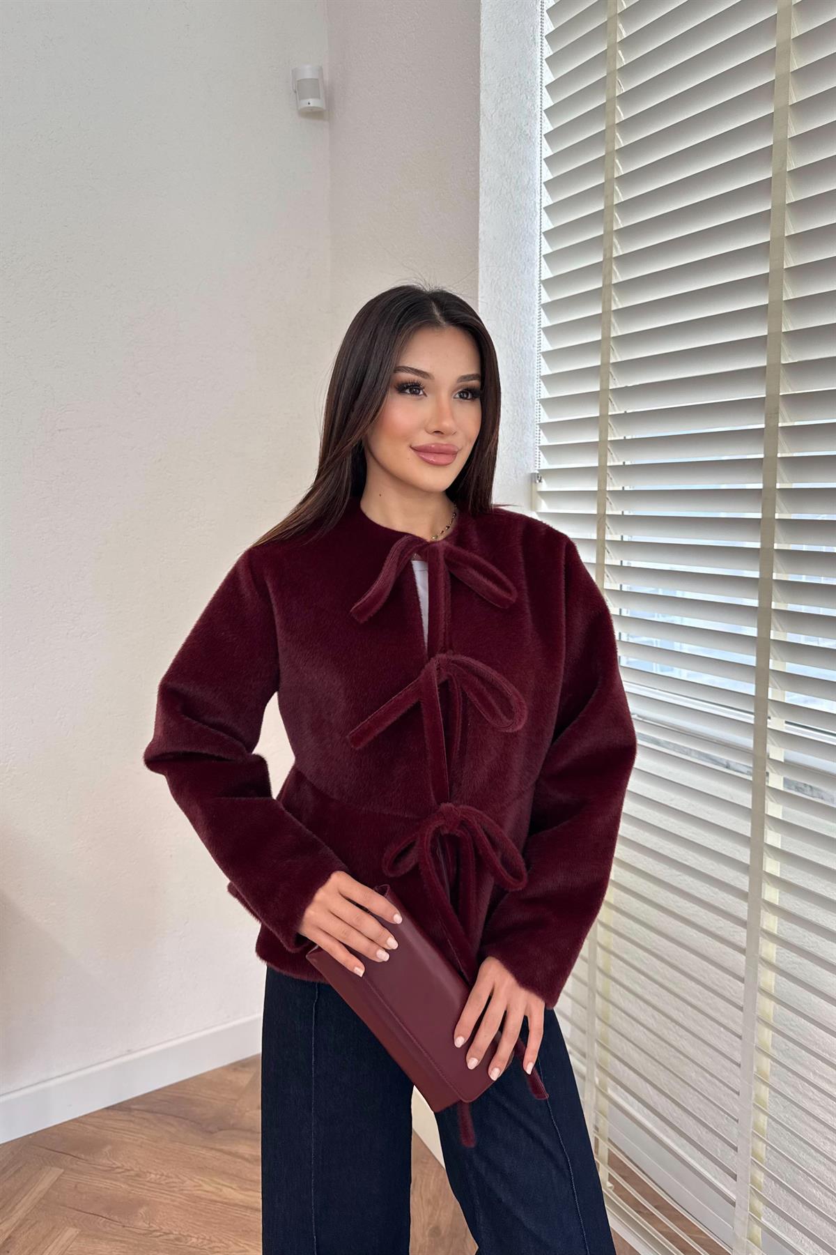 Önden bağlamalı Kimono Ceket - BORDO