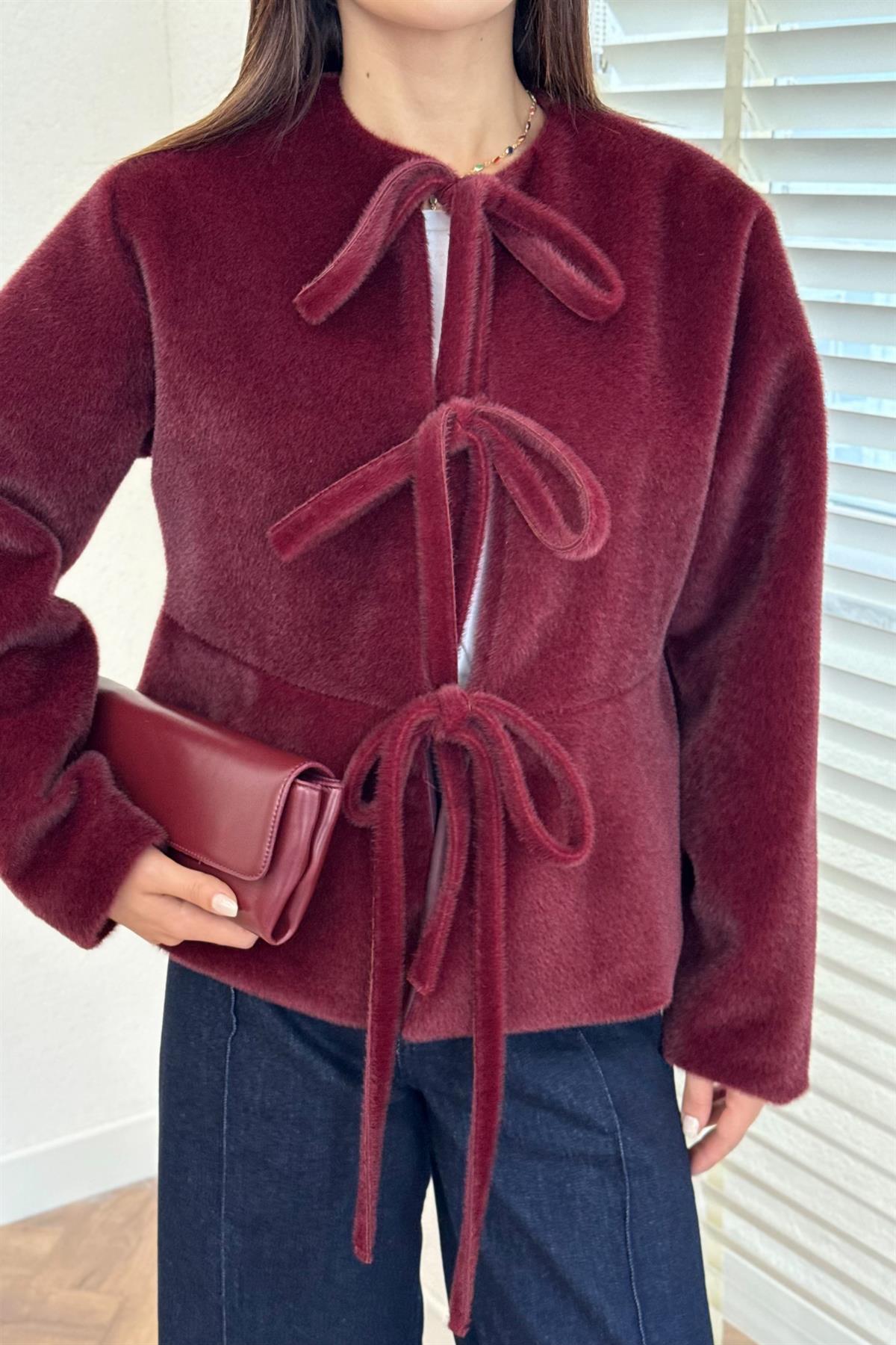 Önden bağlamalı Kimono Ceket - BORDO