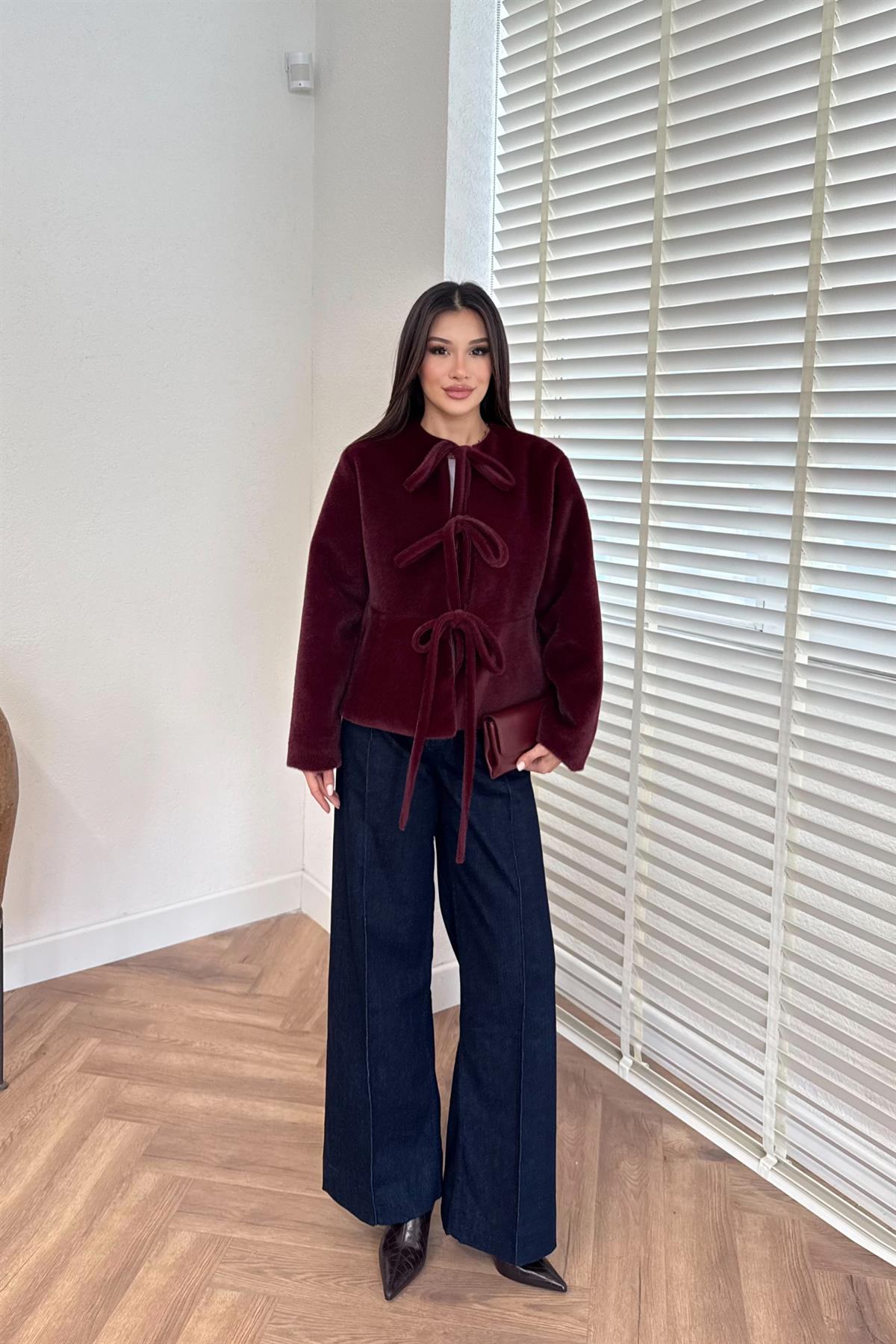 Önden bağlamalı Kimono Ceket - BORDO